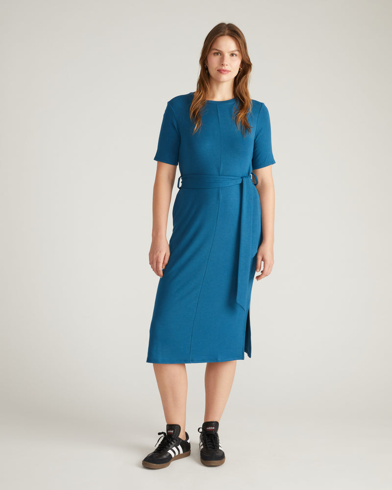 TravelKnit Belted Dress - Blue Teal