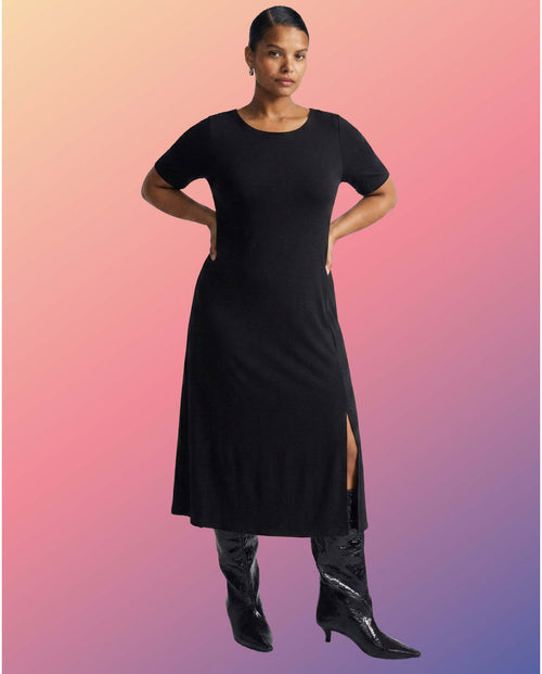 Serena Boatneck Divine Jersey Dress - Black | Plus Size & Straight Size Women's Fashion | Universal Standard