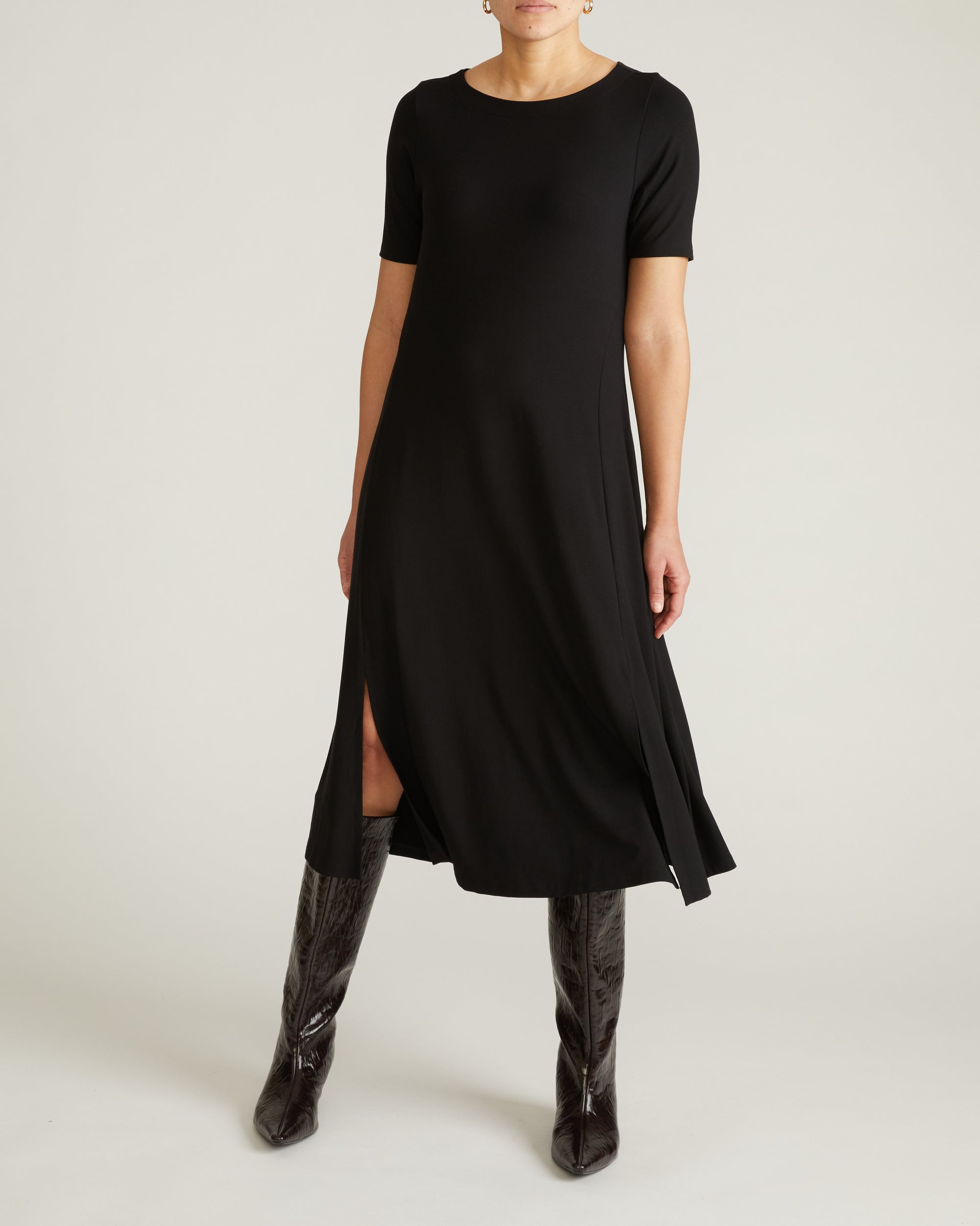 Woman wearing Serena Boat Neck Divine Jersey Dress - Black from Universal Standard