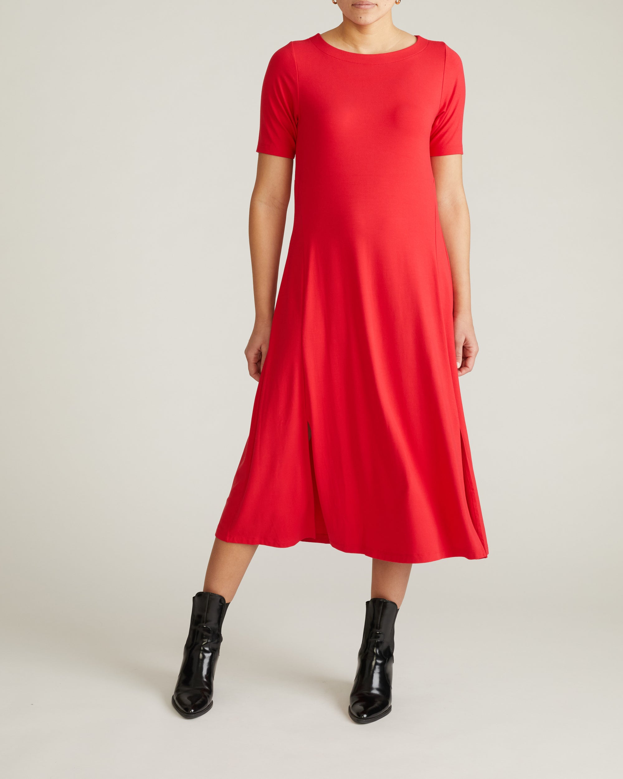 Woman wearing Serena Divine Jersey Boatneck Dress - Lipstick from Universal Standard