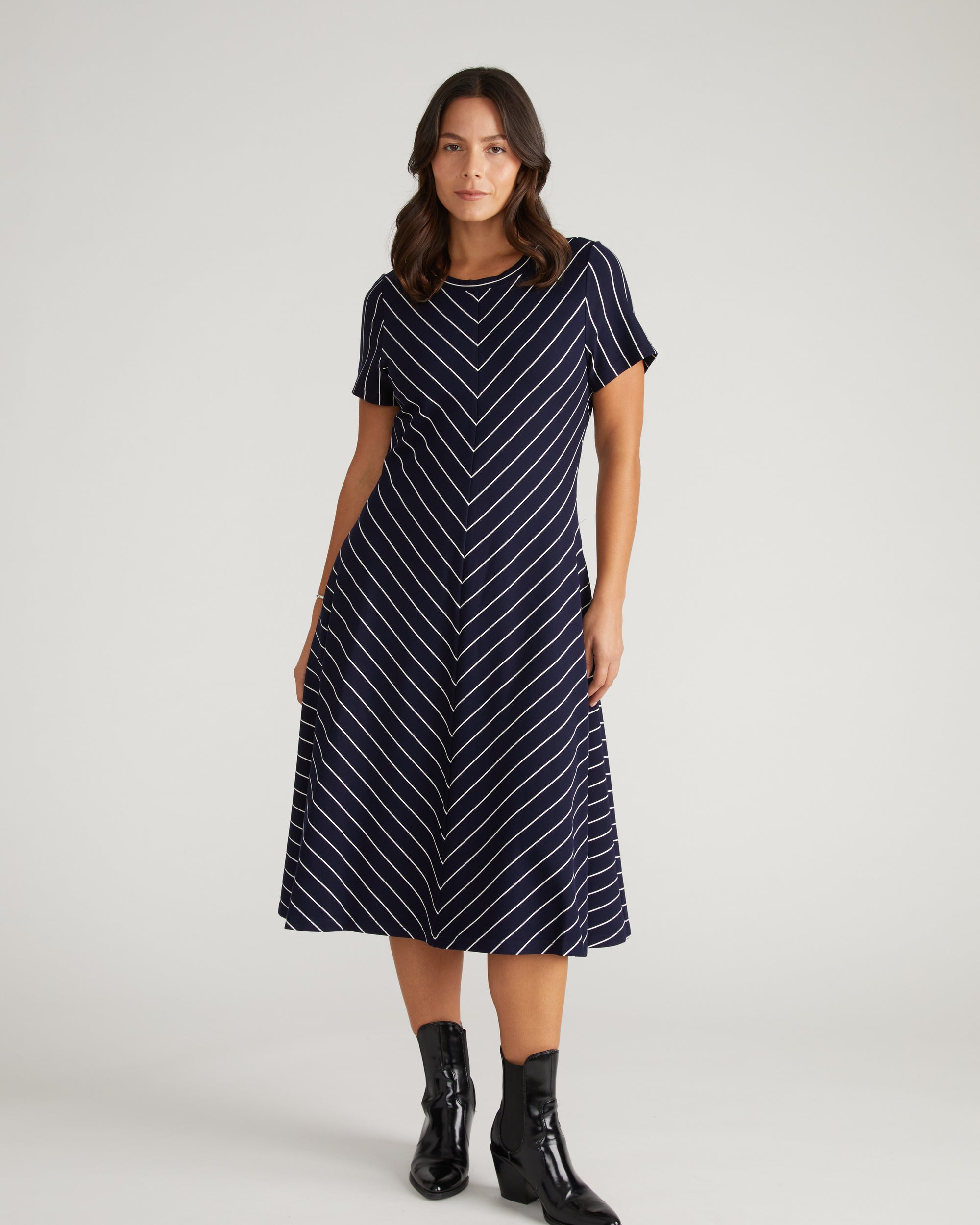 Imani Ponte Dress - Navy Pinstripe