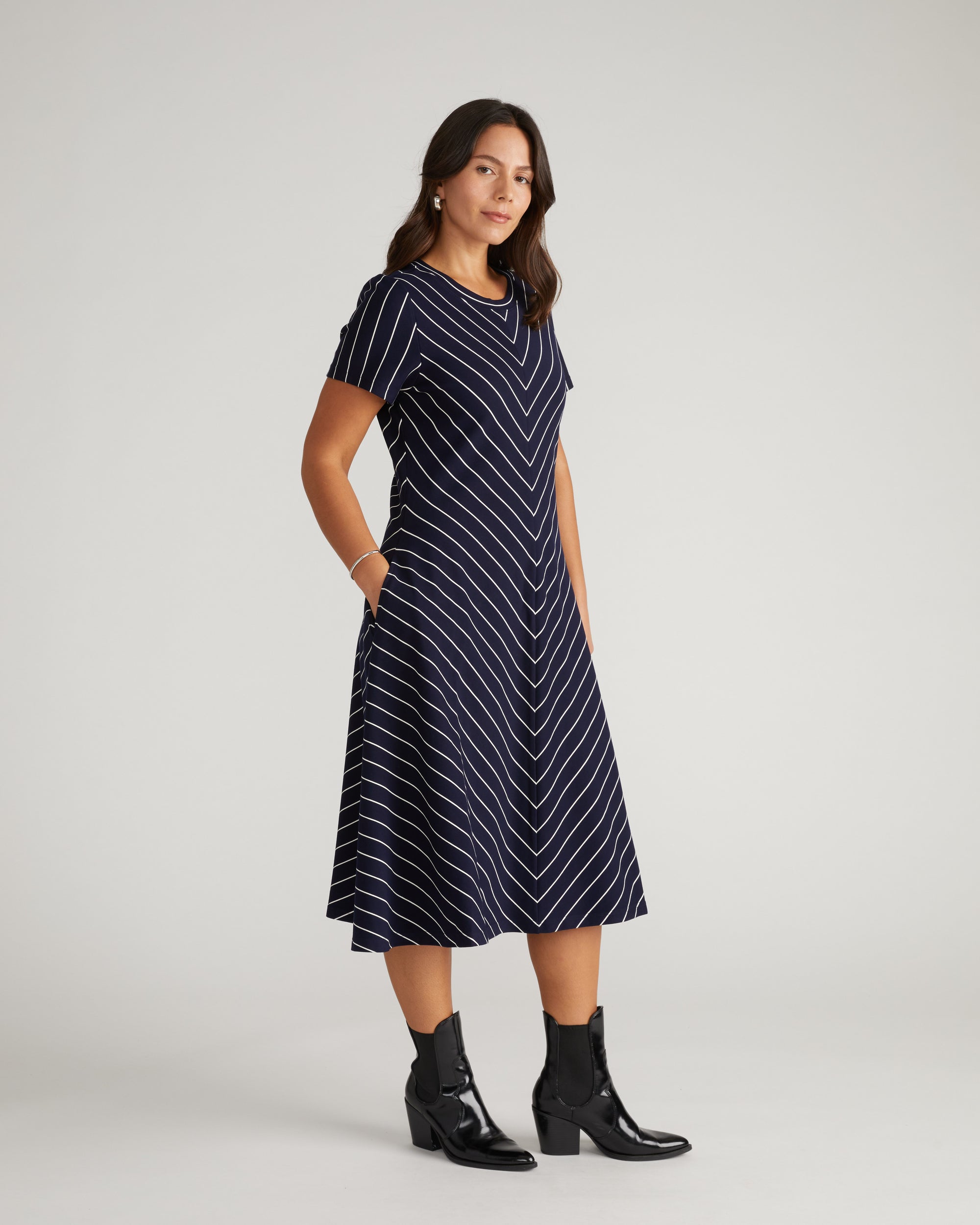 Imani Ponte Dress - Navy Pinstripe