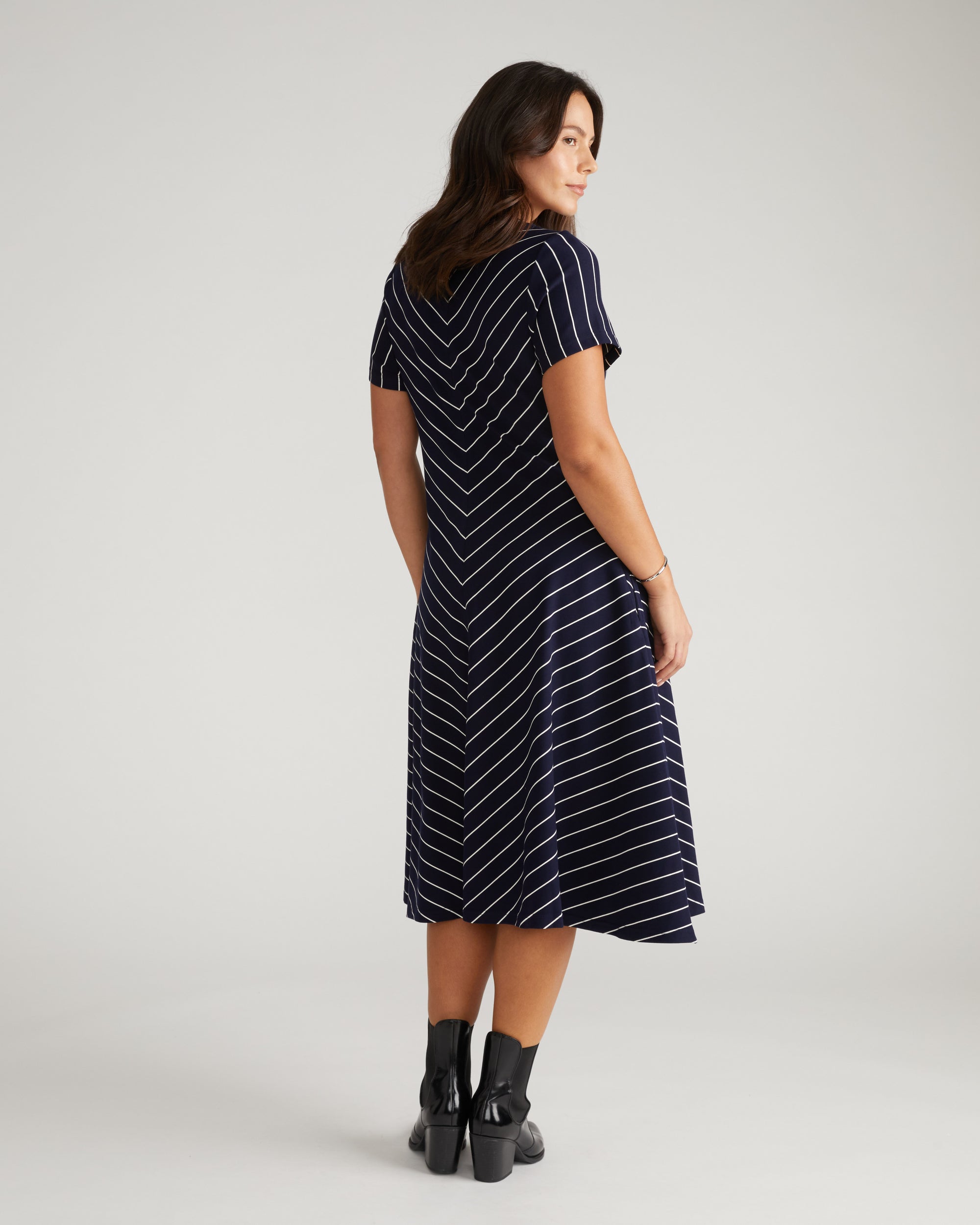 Imani Ponte Dress - Navy Pinstripe