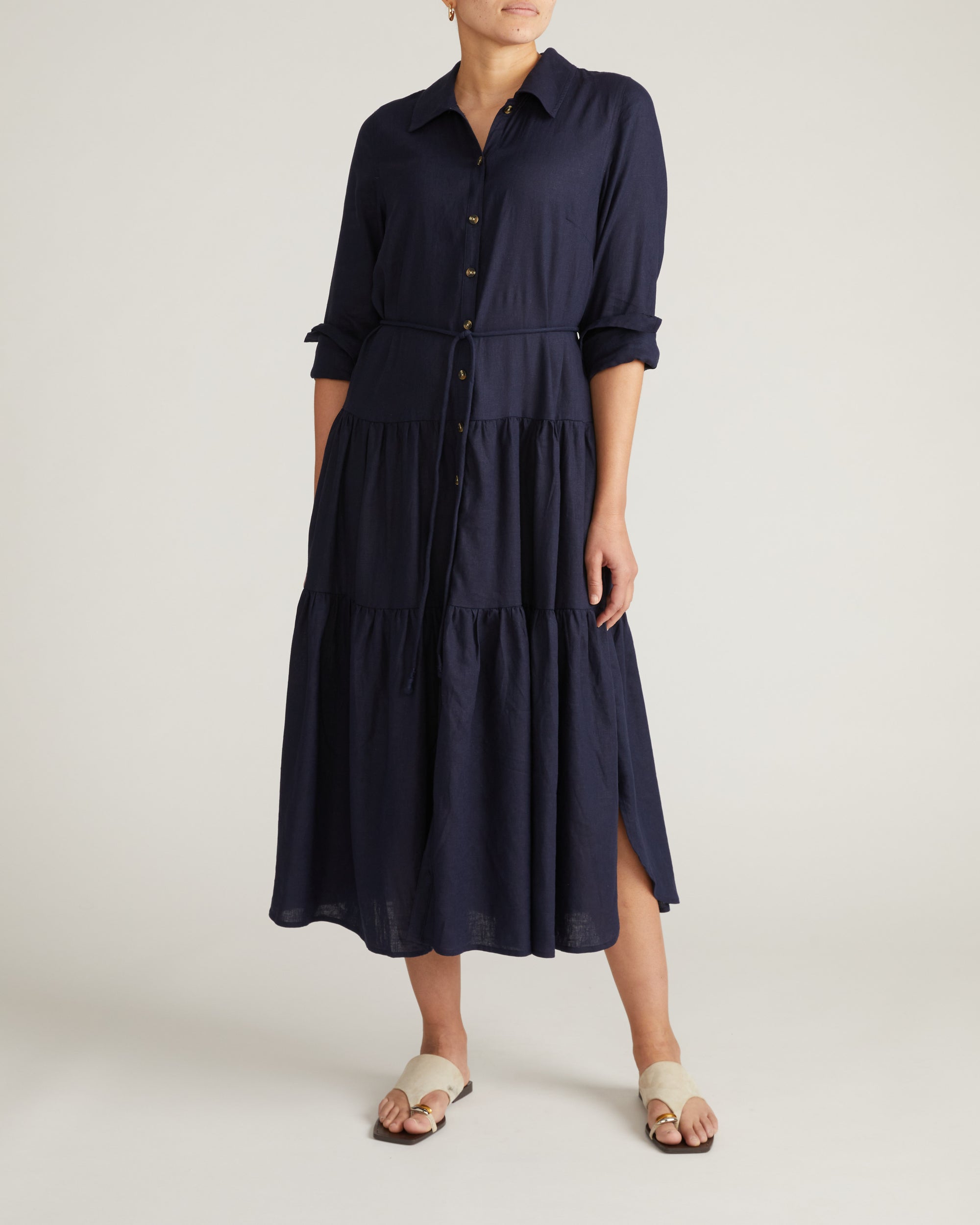 Alix Linen Shirtdress - / Navy- Size4XS - by Universal Standard Alix Linen Shirtdress - / Navy- Size4XS - by Universal Standard