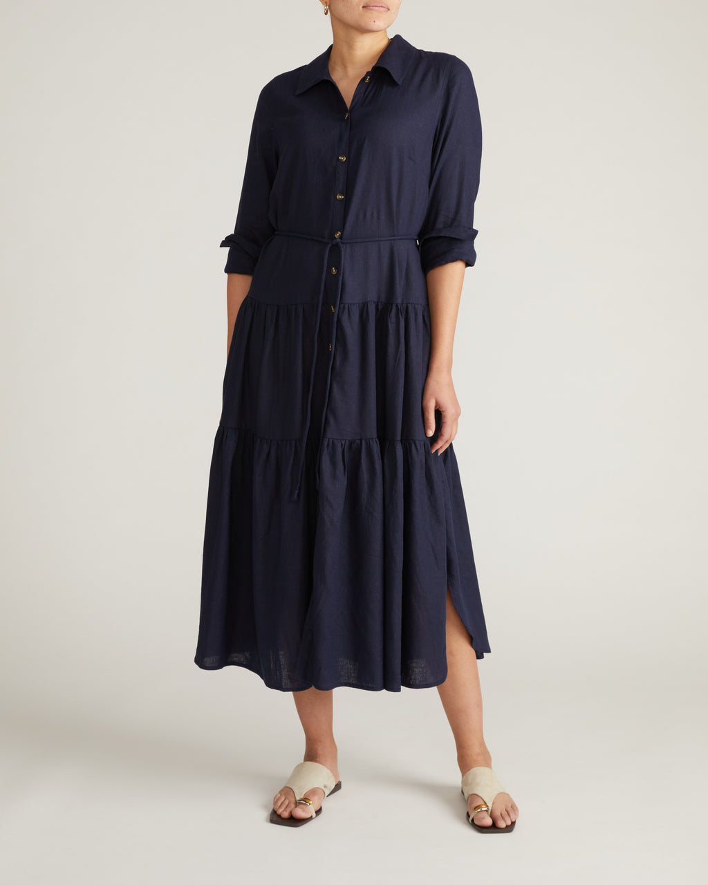 Alix Linen Shirtdress - / Navy- Size4XS