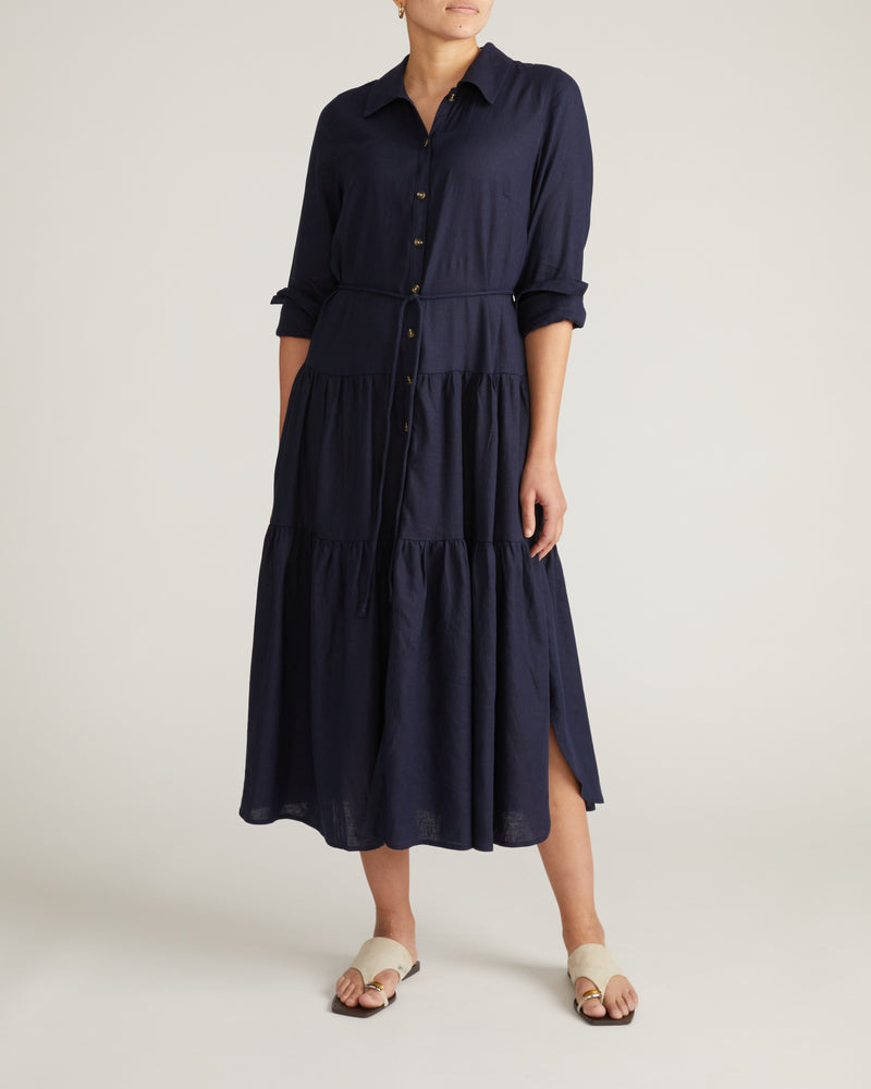 Alix Linen Blend Shirtdress - Navy | Plus Size & Straight Size Women's Fashion | Universal Standard