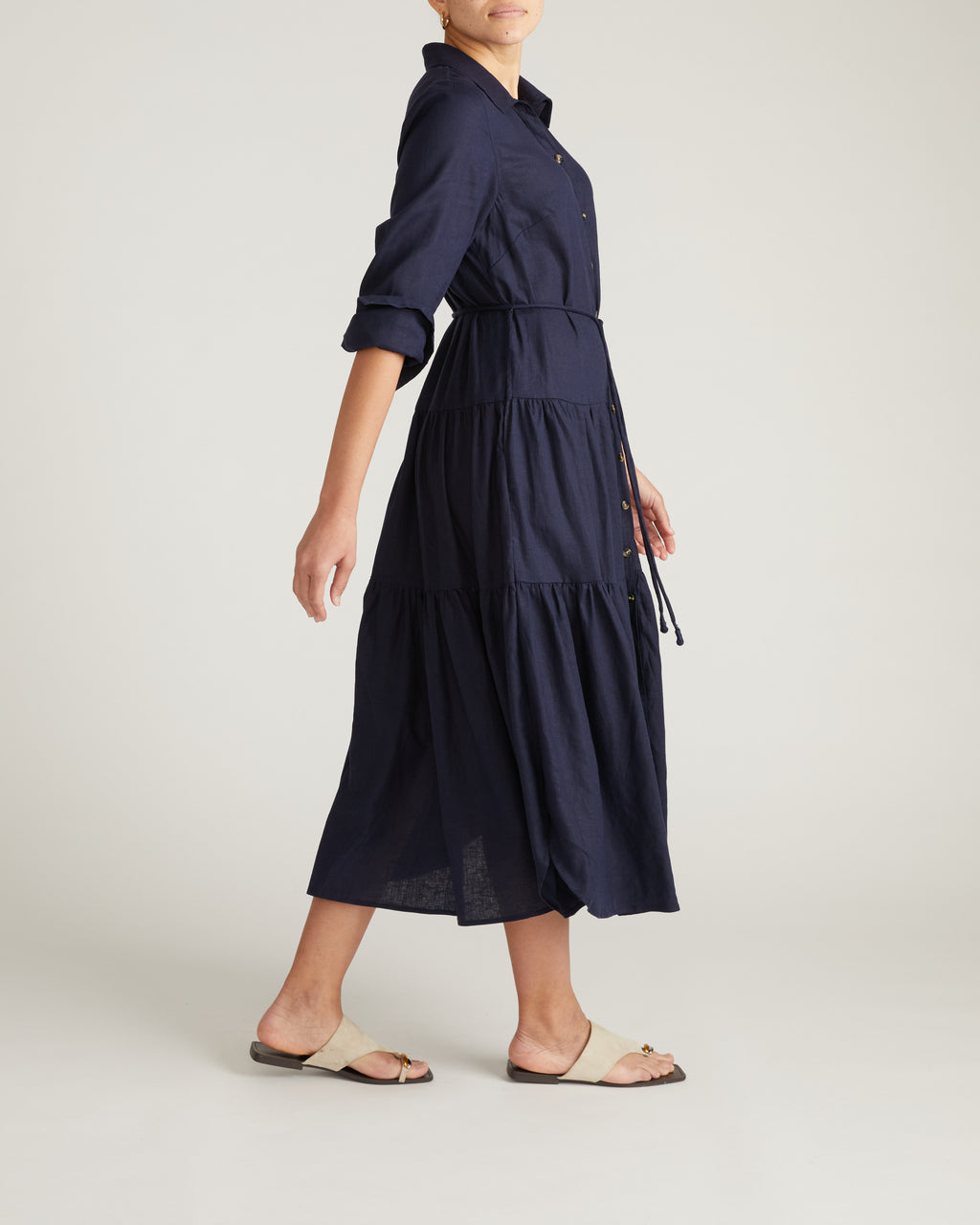 Alix Linen Shirtdress - / Navy- Size4XS