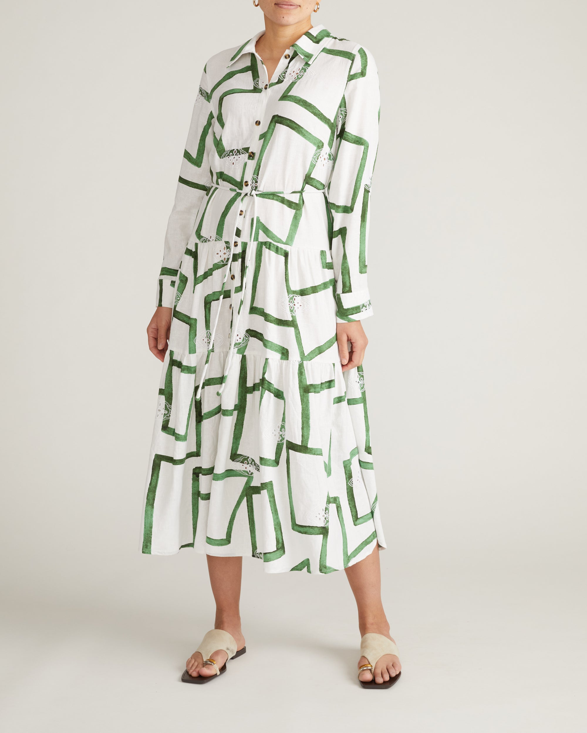 Alix Linen Blend Shirtdress - Green Paint Print | Plus Size & Straight Size Women's Fashion | Universal Standard