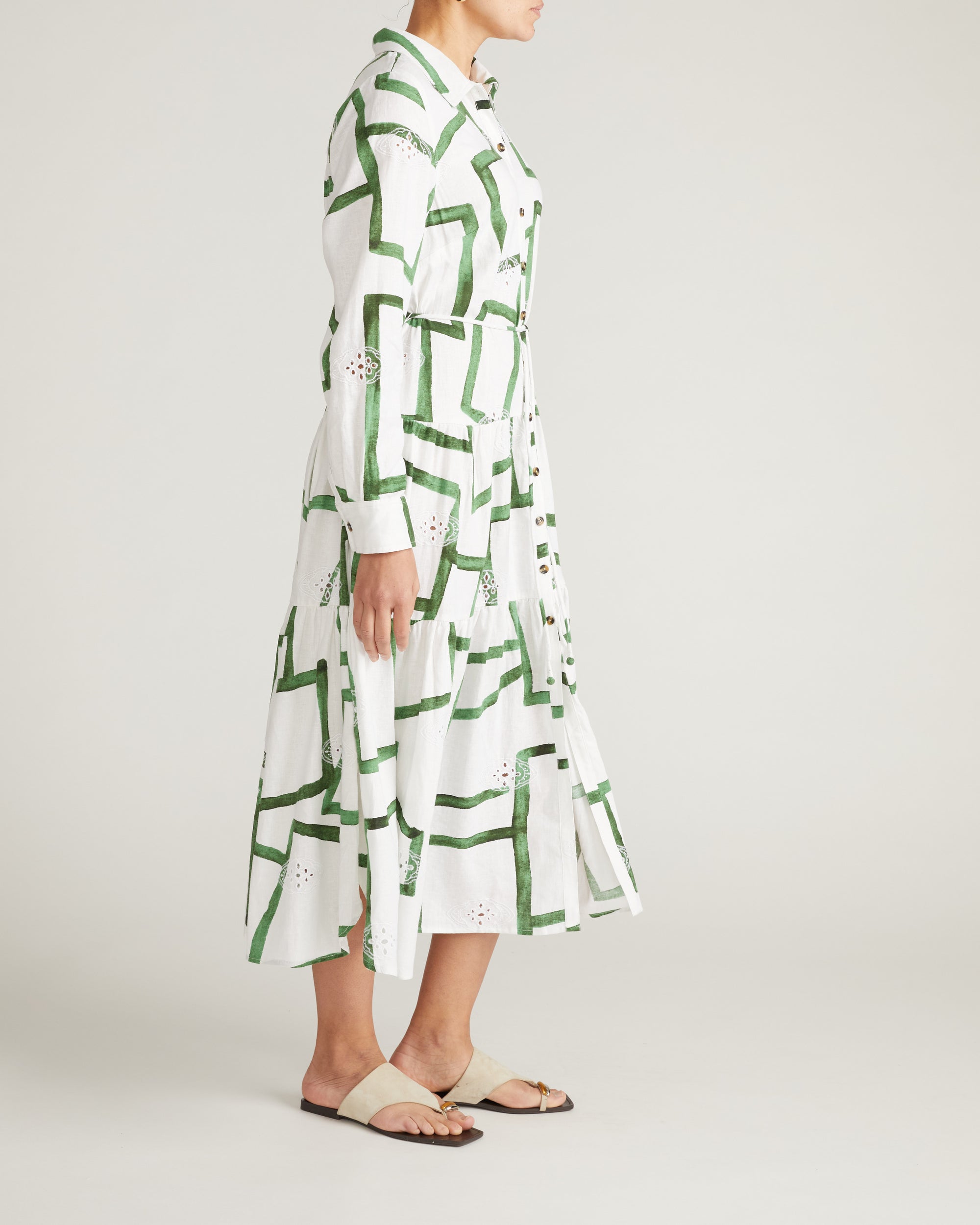 Alix Linen Blend Shirtdress - Green Paint Print | Plus Size & Straight Size Women's Fashion | Universal Standard