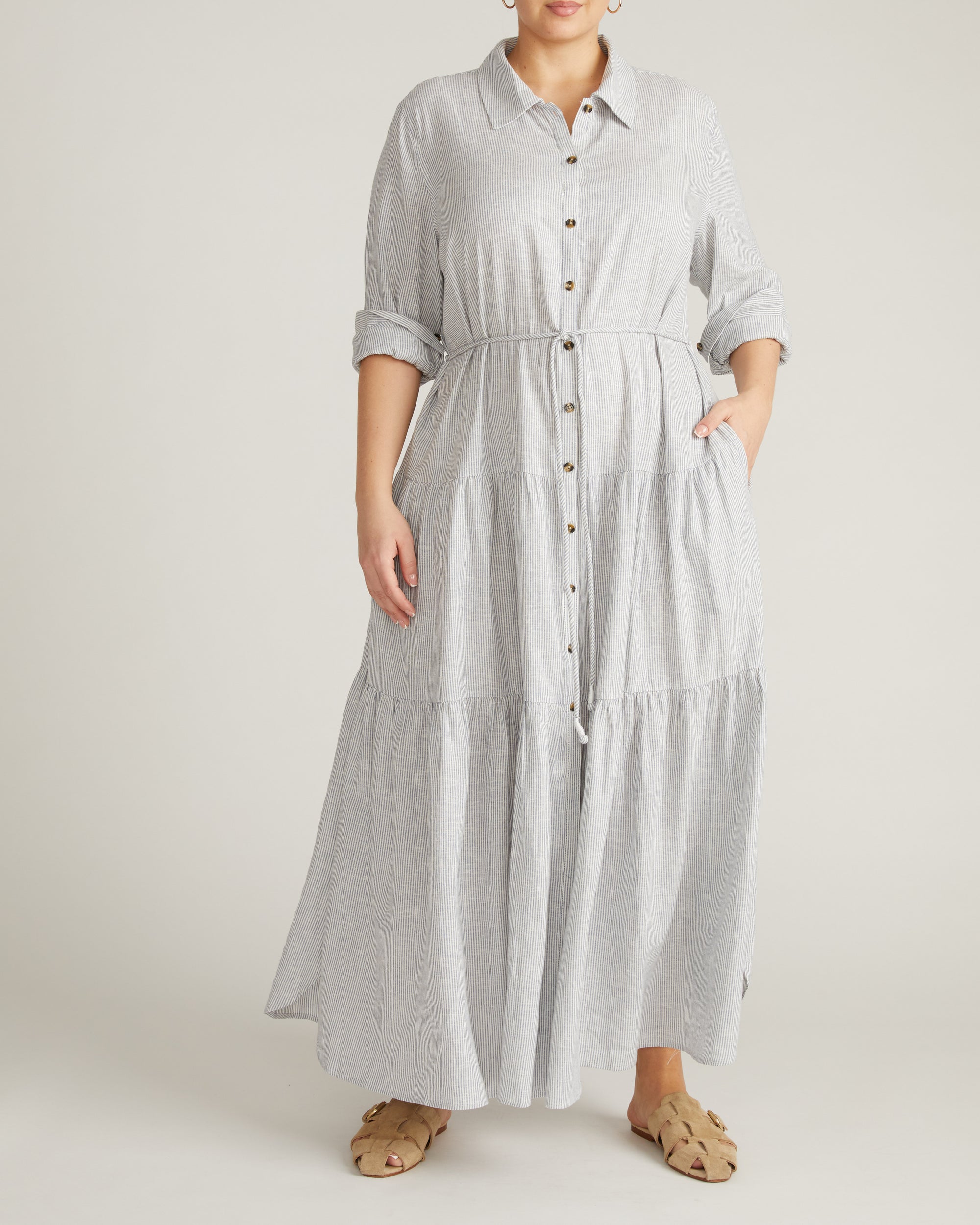 Alix Linen Shirtdress - Beach Stripe Universal Standard Alix Linen Shirtdress - Beach Stripe Universal Standard