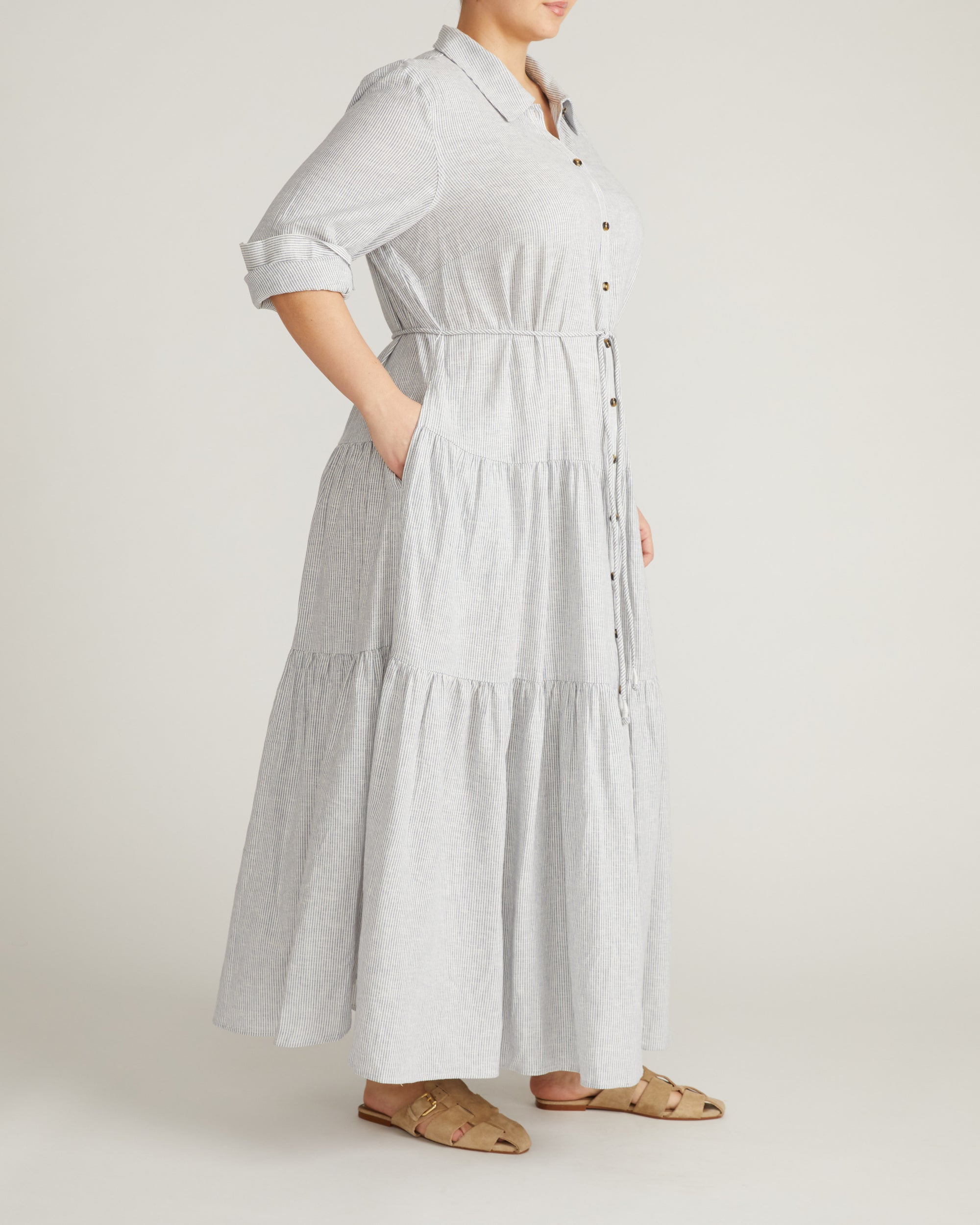 Alix Linen Shirtdress - Beach Stripe Universal Standard Alix Linen Shirtdress - Beach Stripe Universal Standard