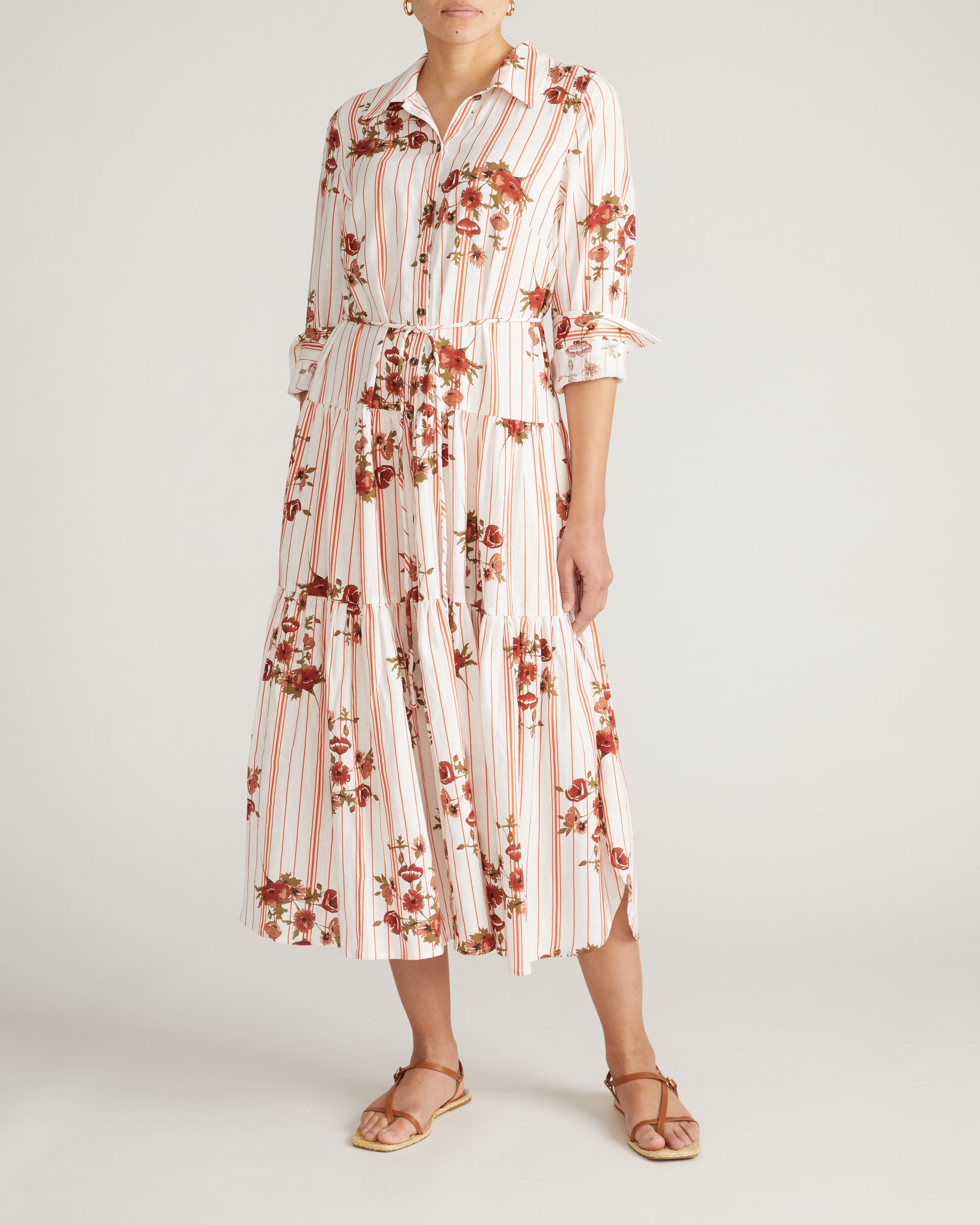 Alix Linen Blend Shirtdress - Wild Flower Bouquet Print on Stripes | Plus Size & Straight Size Women's Fashion | Universal Standard