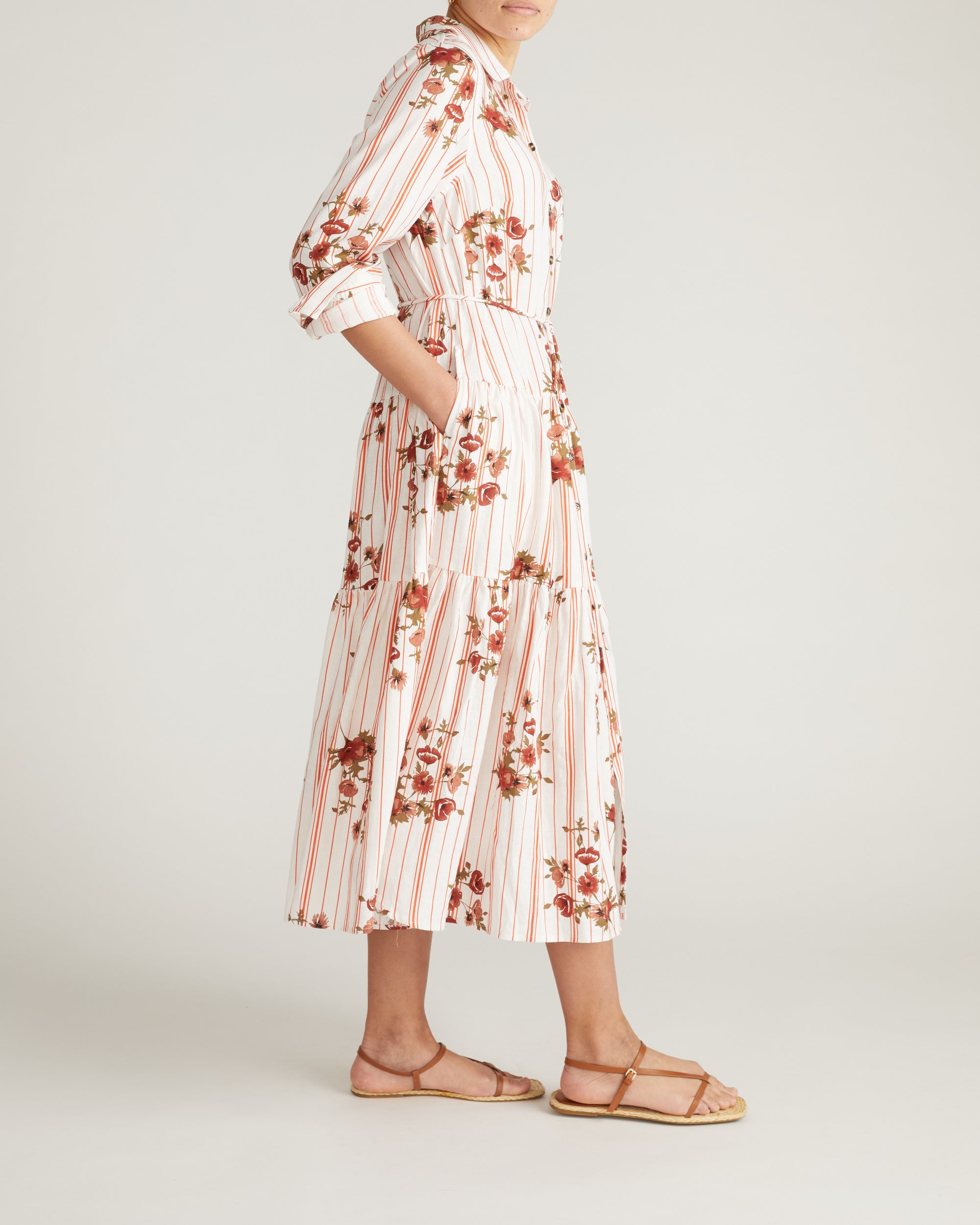 Alix Linen Blend Shirtdress - Wild Flower Bouquet Print on Stripes | Plus Size & Straight Size Women's Fashion | Universal Standard