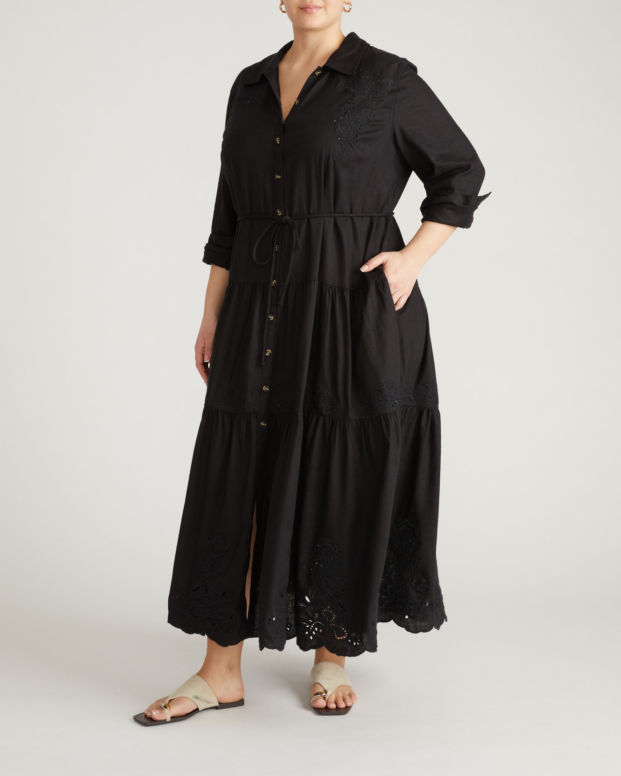 Alix Embroidered Linen Shirtdress - Black | Plus Size & Straight Size Women's Fashion | Universal Standard