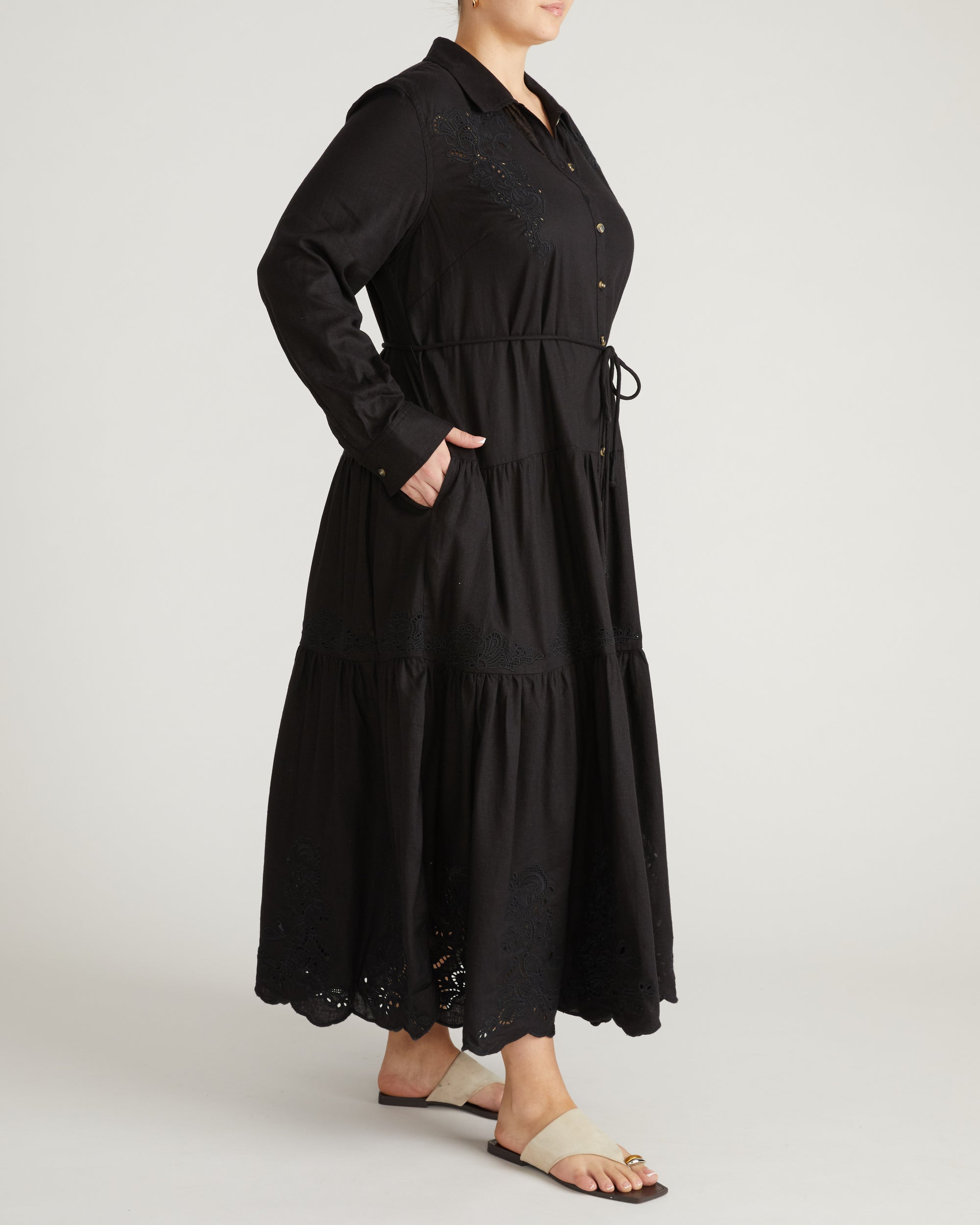 Alix Embroidered Linen Shirtdress - Black | Plus Size & Straight Size Women's Fashion | Universal Standard