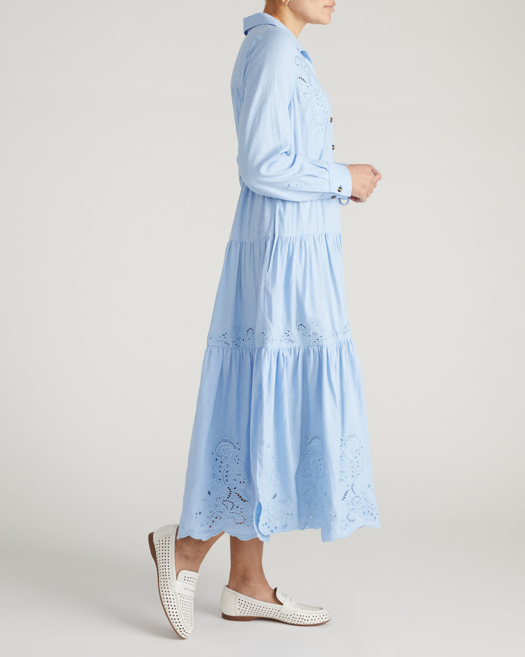 Alix Embroidered Linen Blend Shirtdress - Cielo Blue Universal Standard Alix Embroidered Linen Blend Shirtdress - Cielo Blue Universal Standard