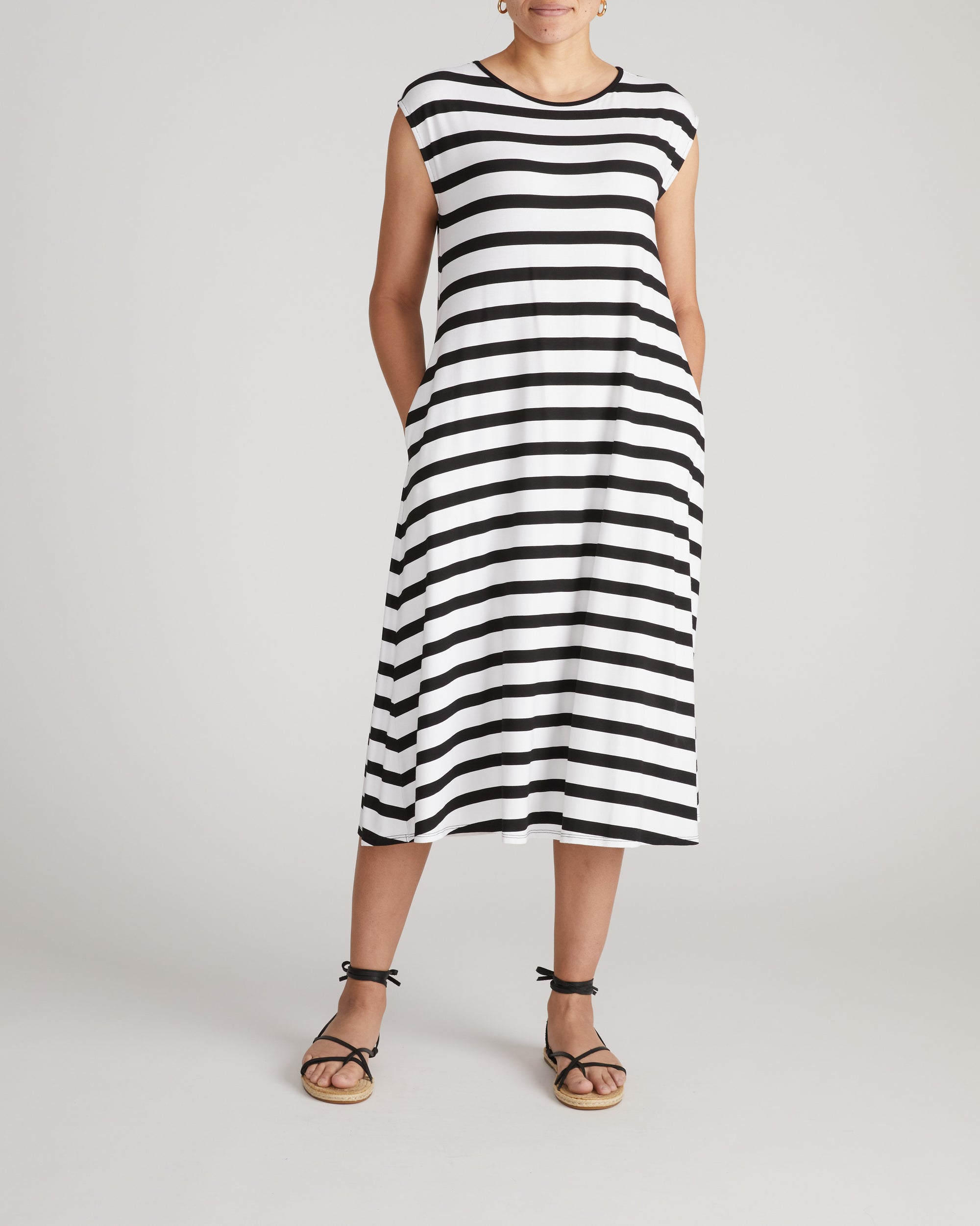 Capri Divine Jersey Flared Dress - Black/White Stripe | Plus Size & Straight Size Women's Fashion | Universal Standard