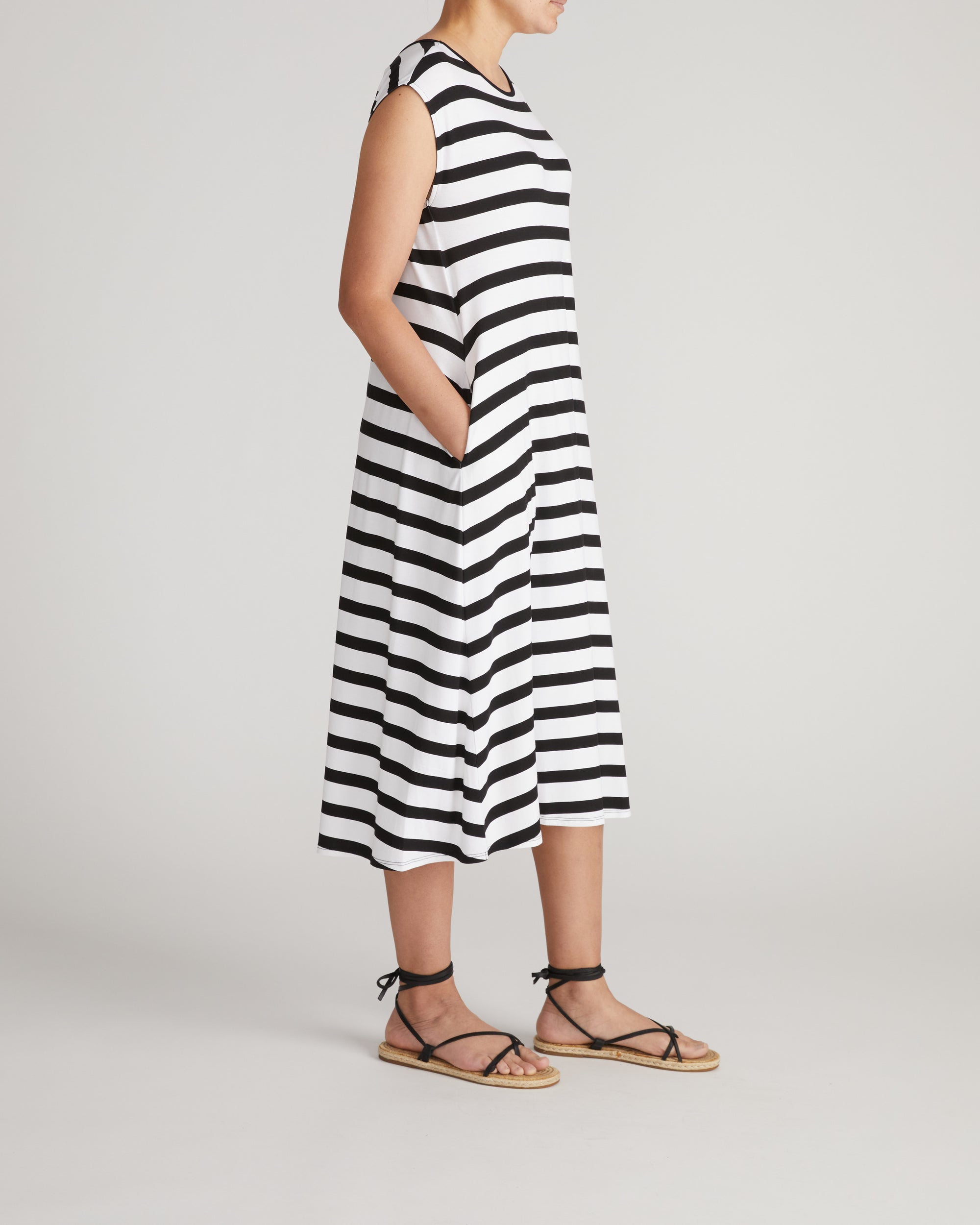 Capri Divine Jersey Flared Dress - Black/White Stripe | Plus Size & Straight Size Women's Fashion | Universal Standard