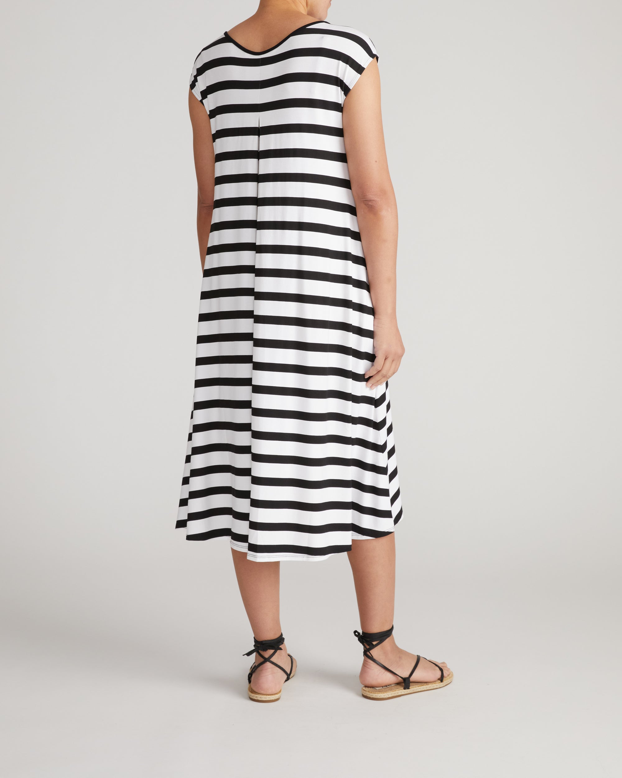 Capri Divine Jersey Flared Dress - Black/White Stripe | Plus Size & Straight Size Women's Fashion | Universal Standard