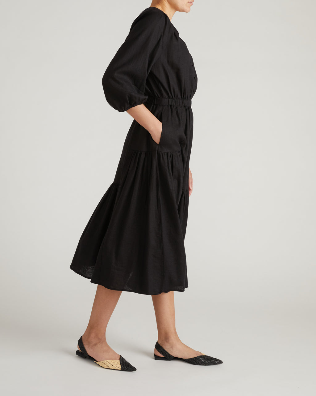 Sorrento Linen Blend Midi Dress - / Black- Size3XL