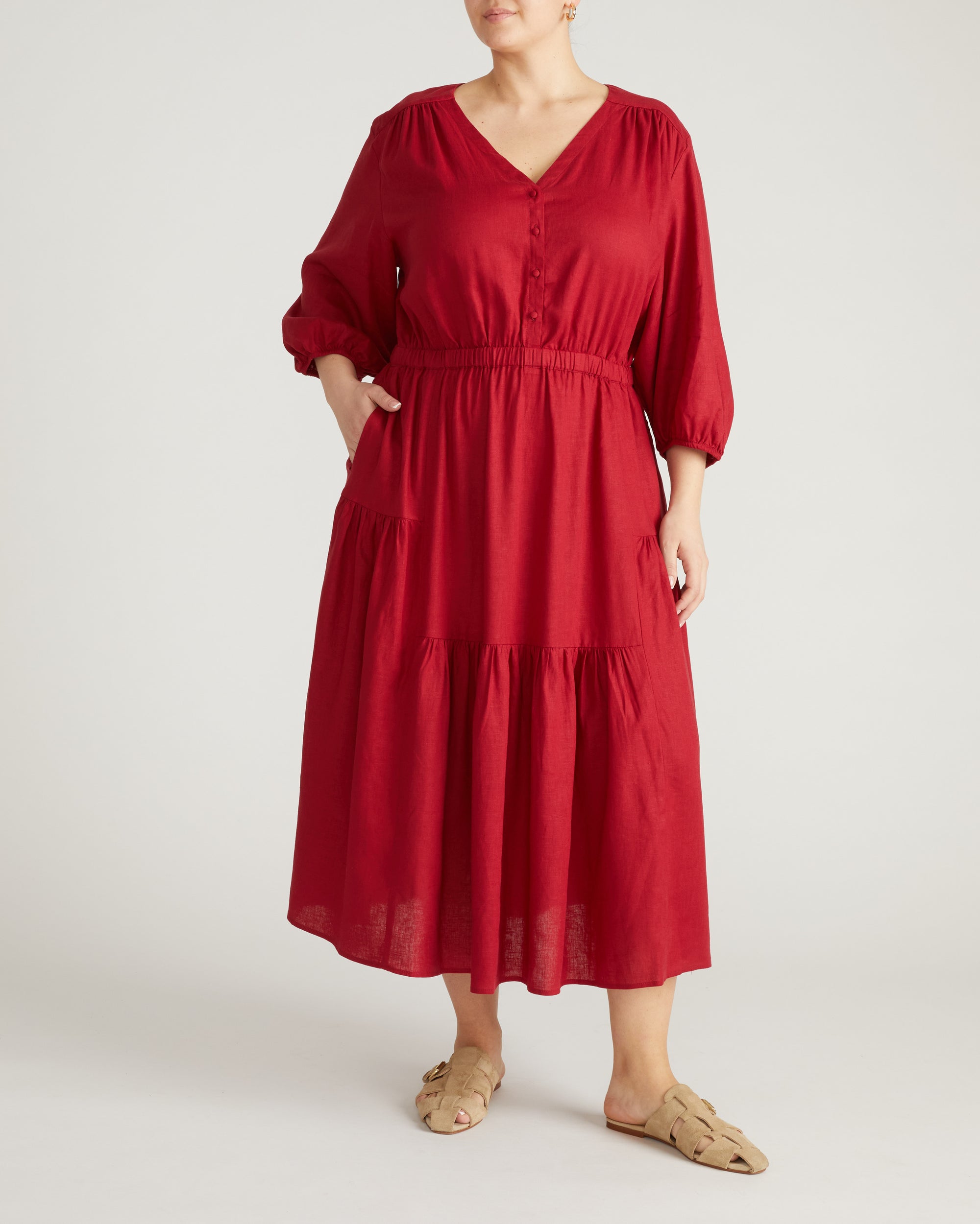 Sorrento Linen Midi Dress - Vibrant Red | Plus Size & Straight Size Women's Fashion | Universal Standard