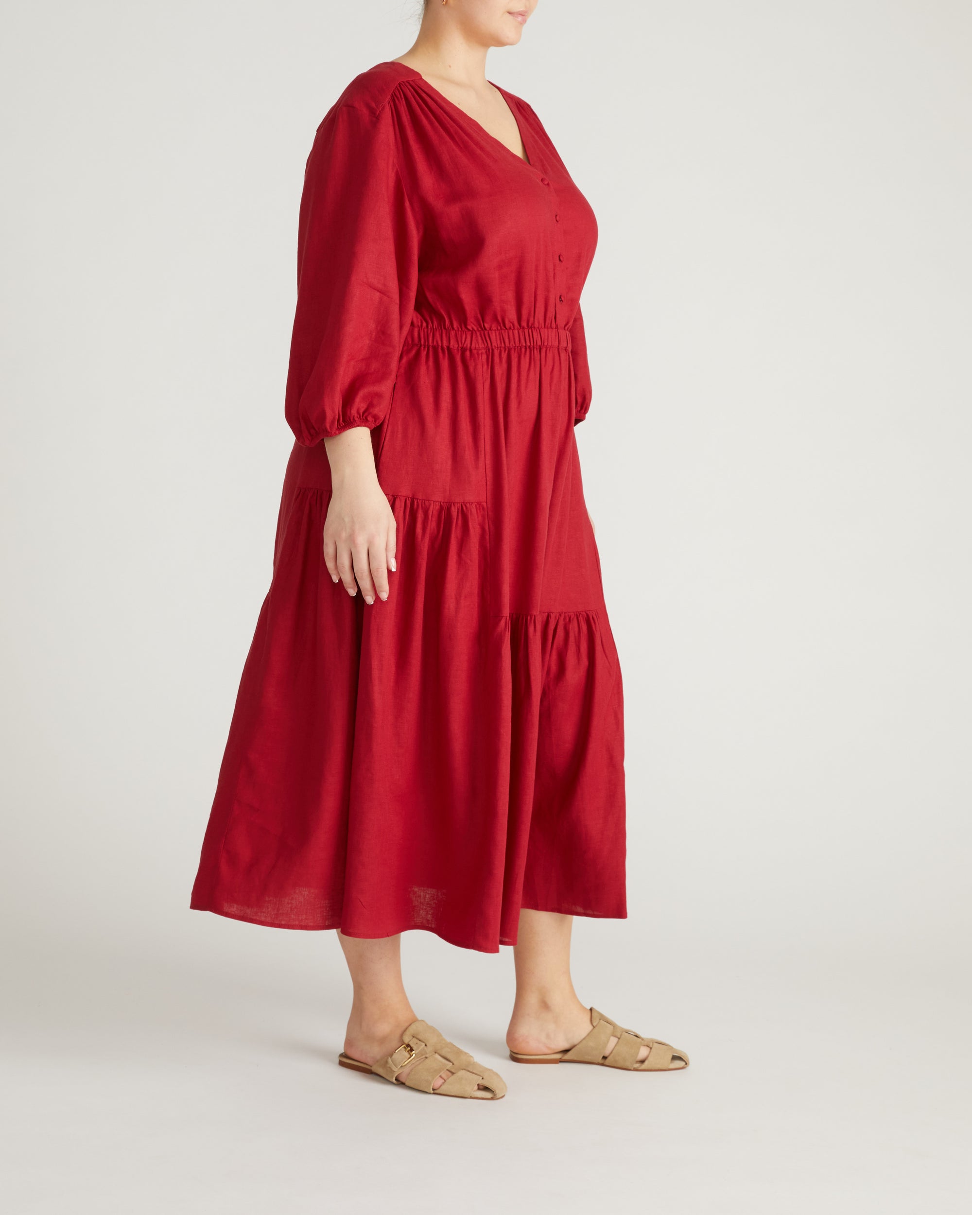 Sorrento Linen Midi Dress - Vibrant Red | Plus Size & Straight Size Women's Fashion | Universal Standard