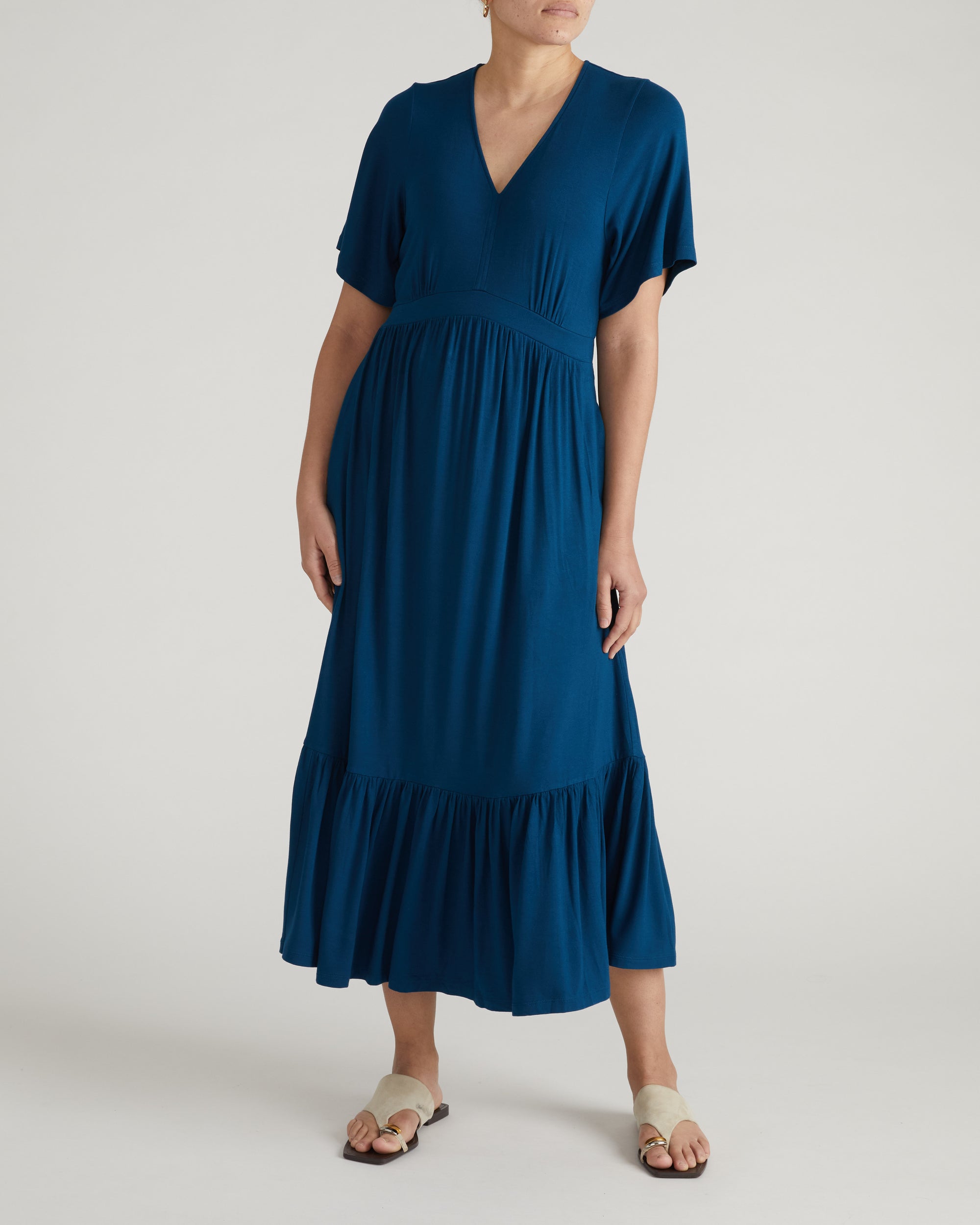 jersey patio dress Gardens of Tomorrow "timeless" Style Caftan | Soft Jersey Knit Organic Cotton | Perfect Loungewear House Dress | Long Maxi Dress
