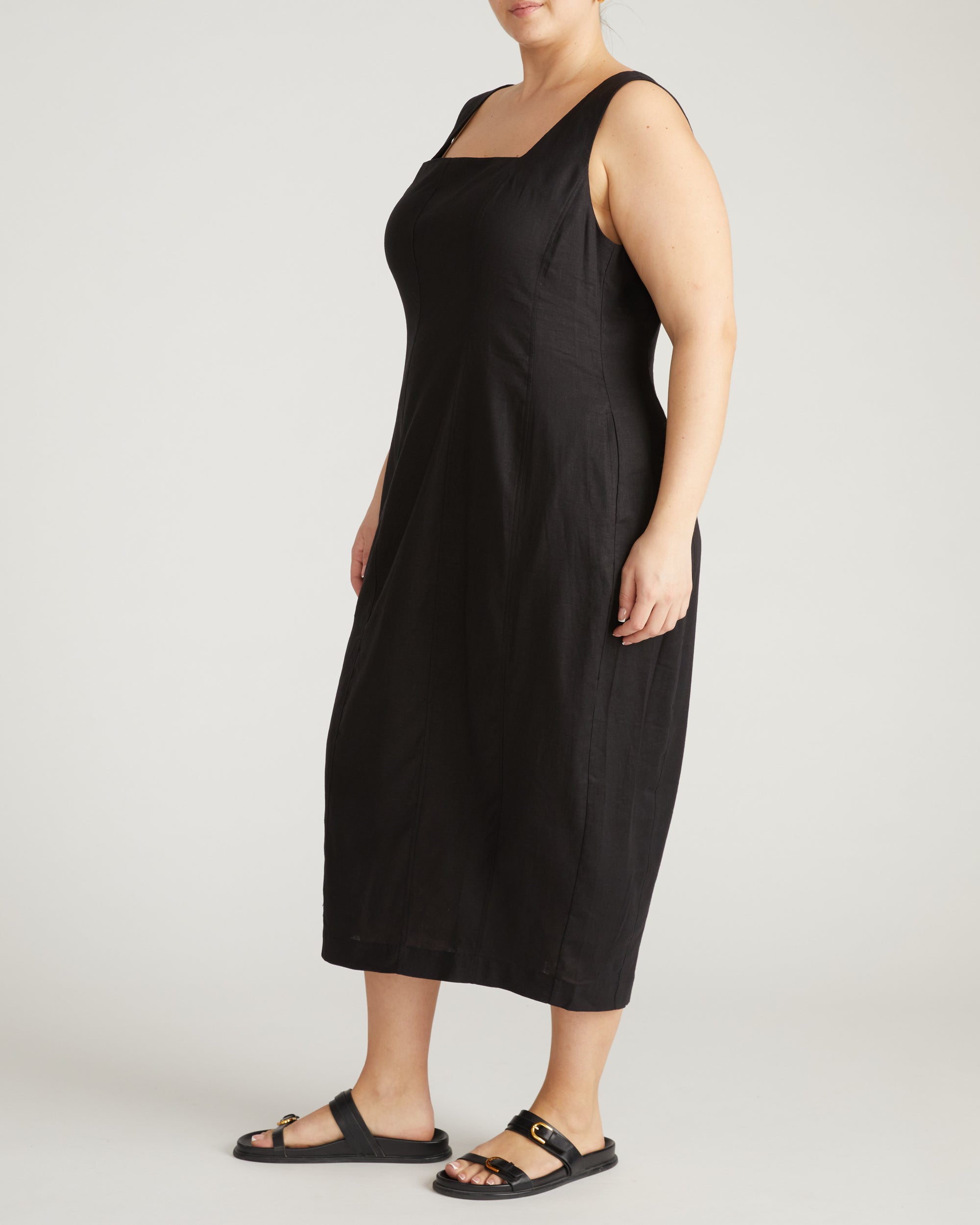 Saulay Square Neck Linen Midi Dress - Black  Universal Standard