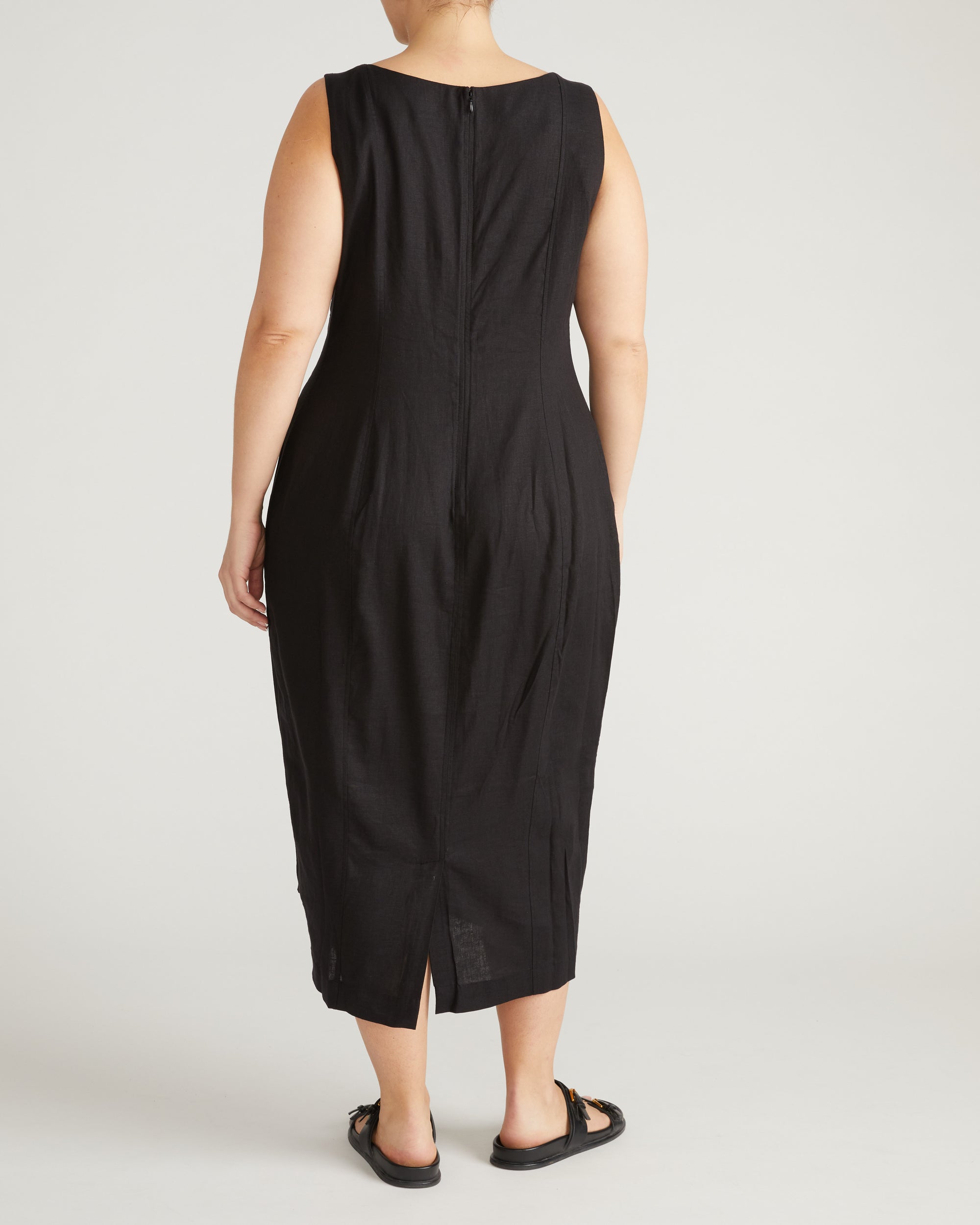 Saulay Square Neck Linen Midi Dress - Black Universal Standard Saulay Square Neck Linen Midi Dress - Black Universal Standard