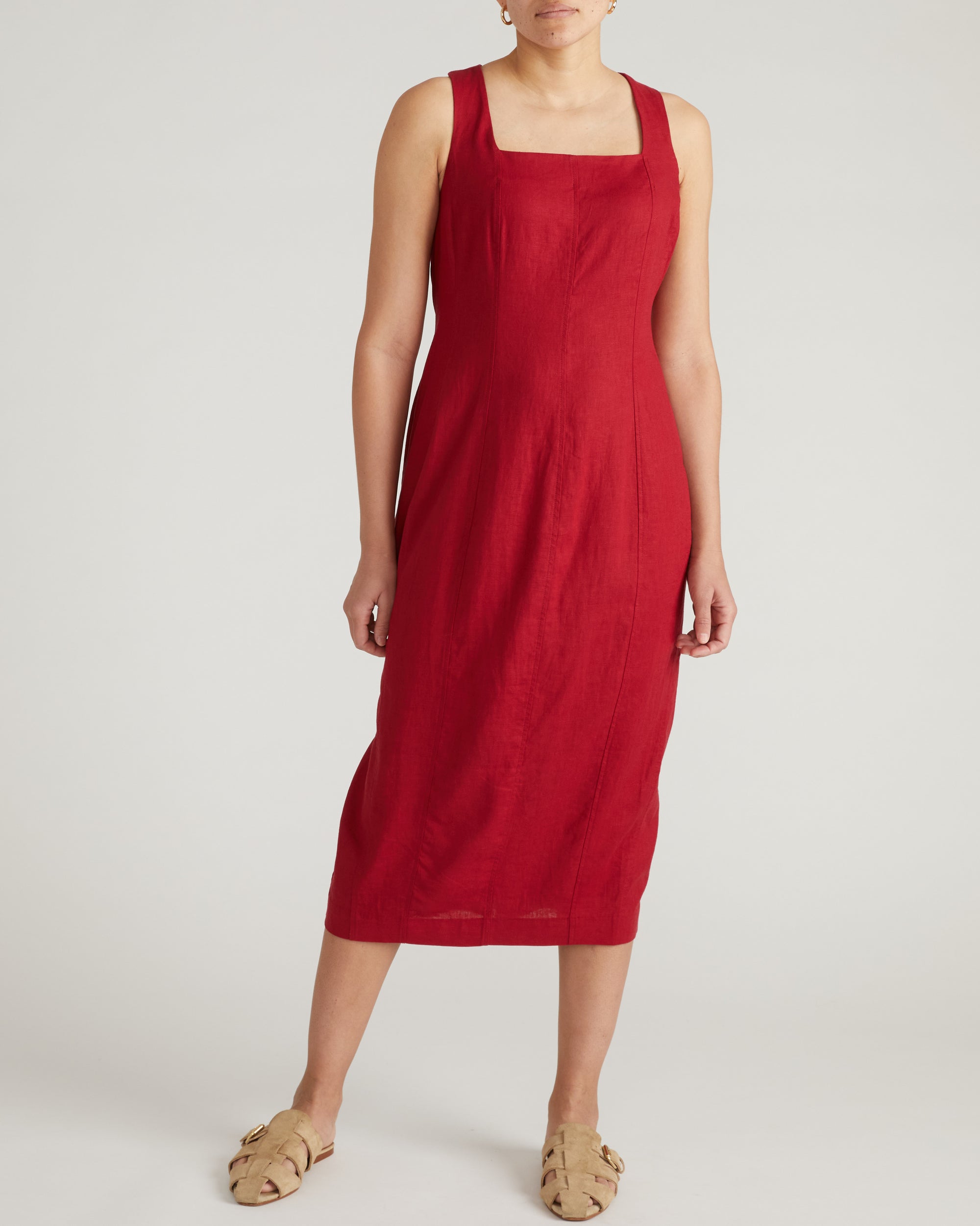 Saulay Square Neck Linen Midi Dress - Vibrant Red Universal Standard Saulay Square Neck Linen Midi Dress - Vibrant Red Universal Standard