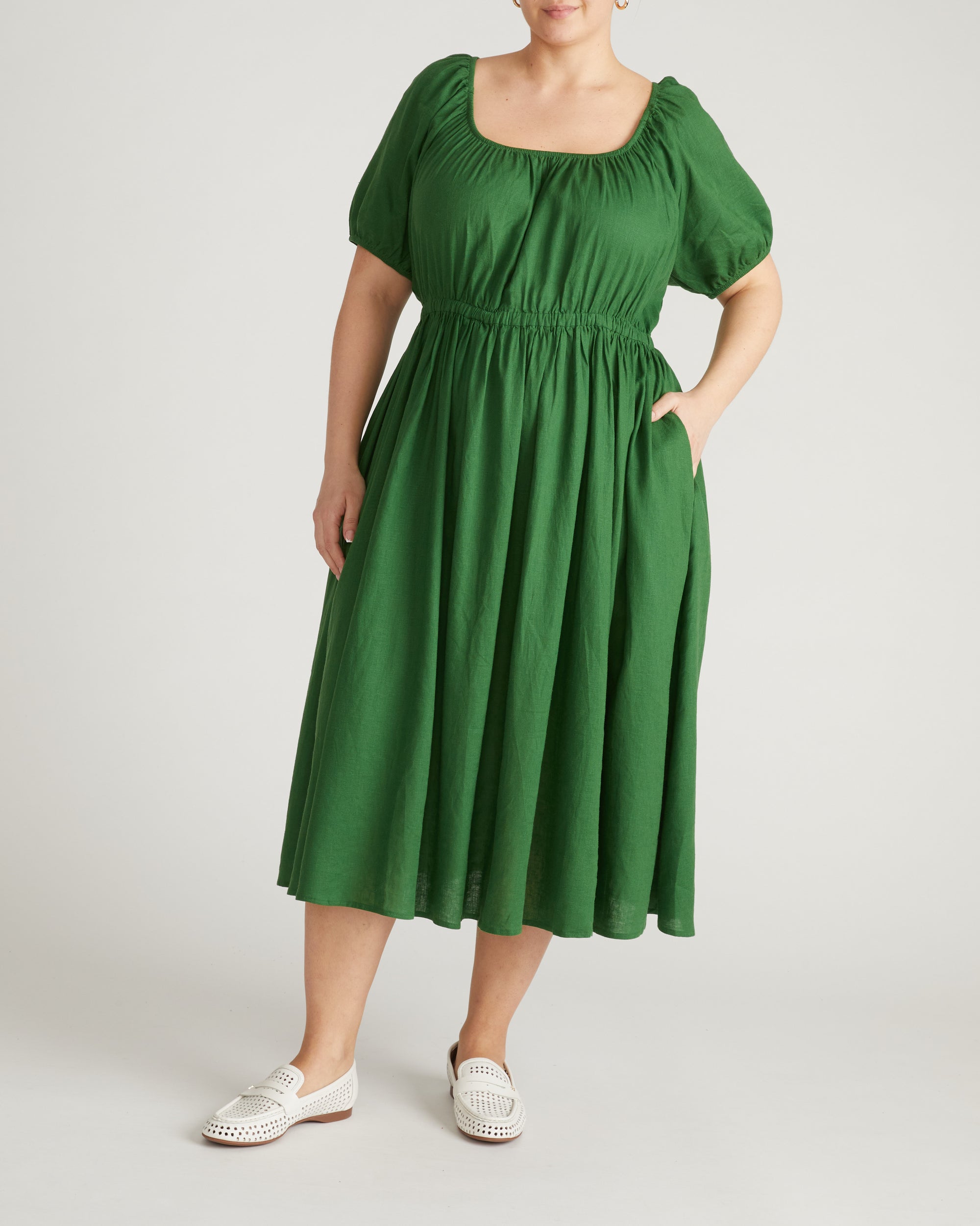 Andrea Linen Blend Dress - / Green- Size3XL