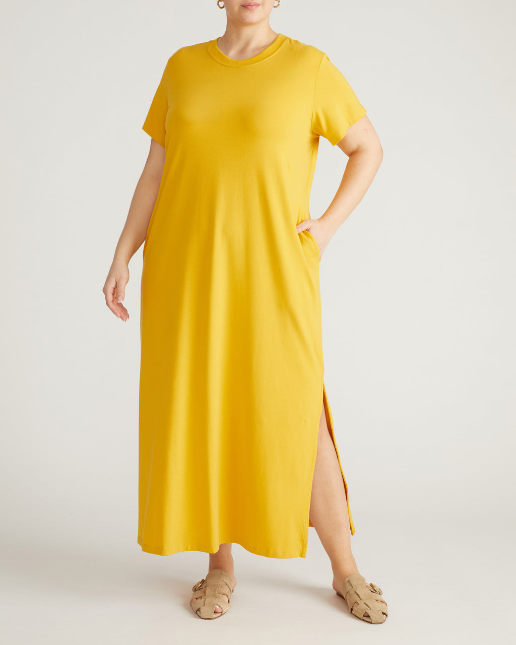 long yellow t shirt dress Ruched Cotton T-Shirt Dress