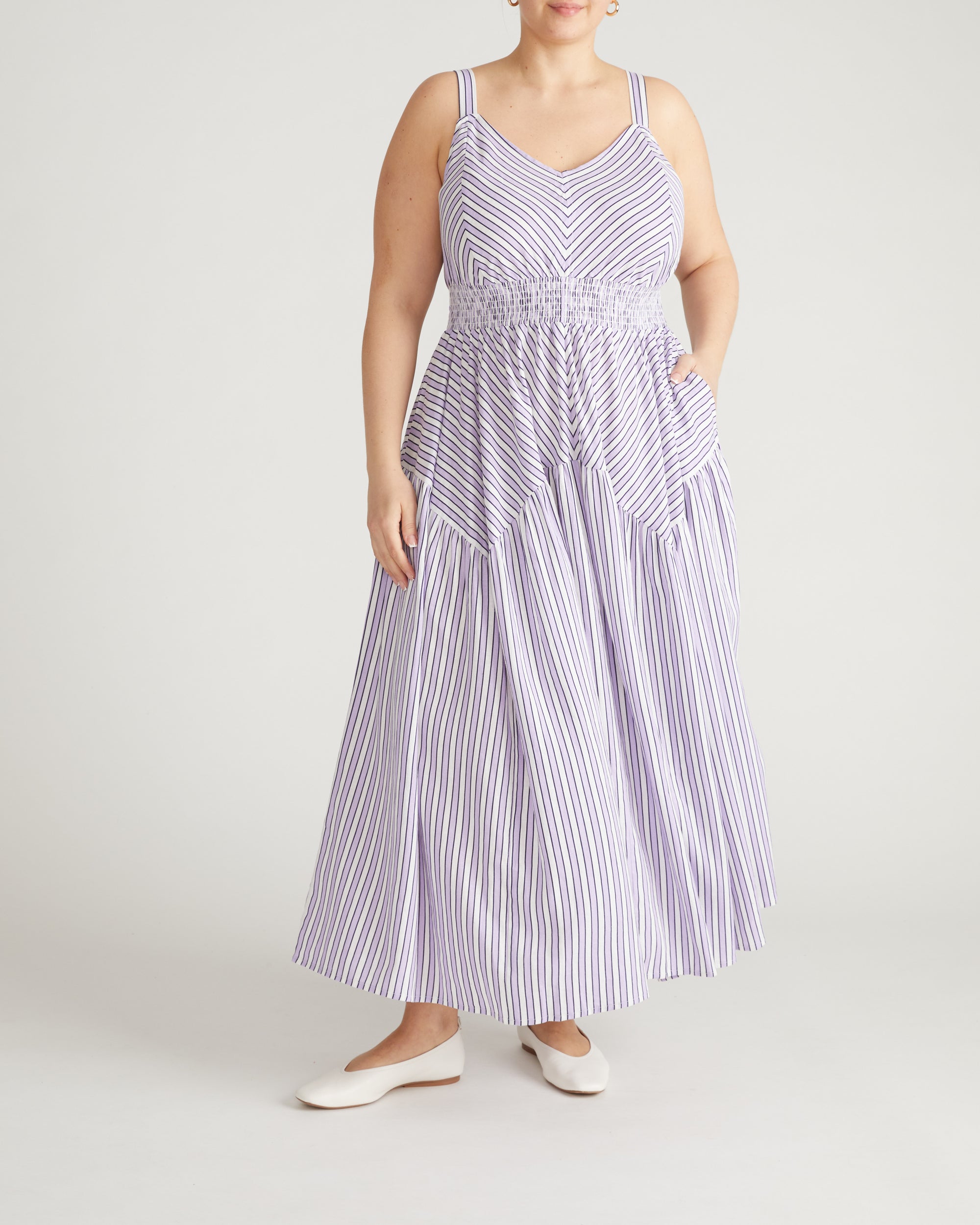 Ruby Smocked Linen Blend Sundress - Lilac Stripe Print | Plus Size & Straight Size Women's Fashion | Universal Standard