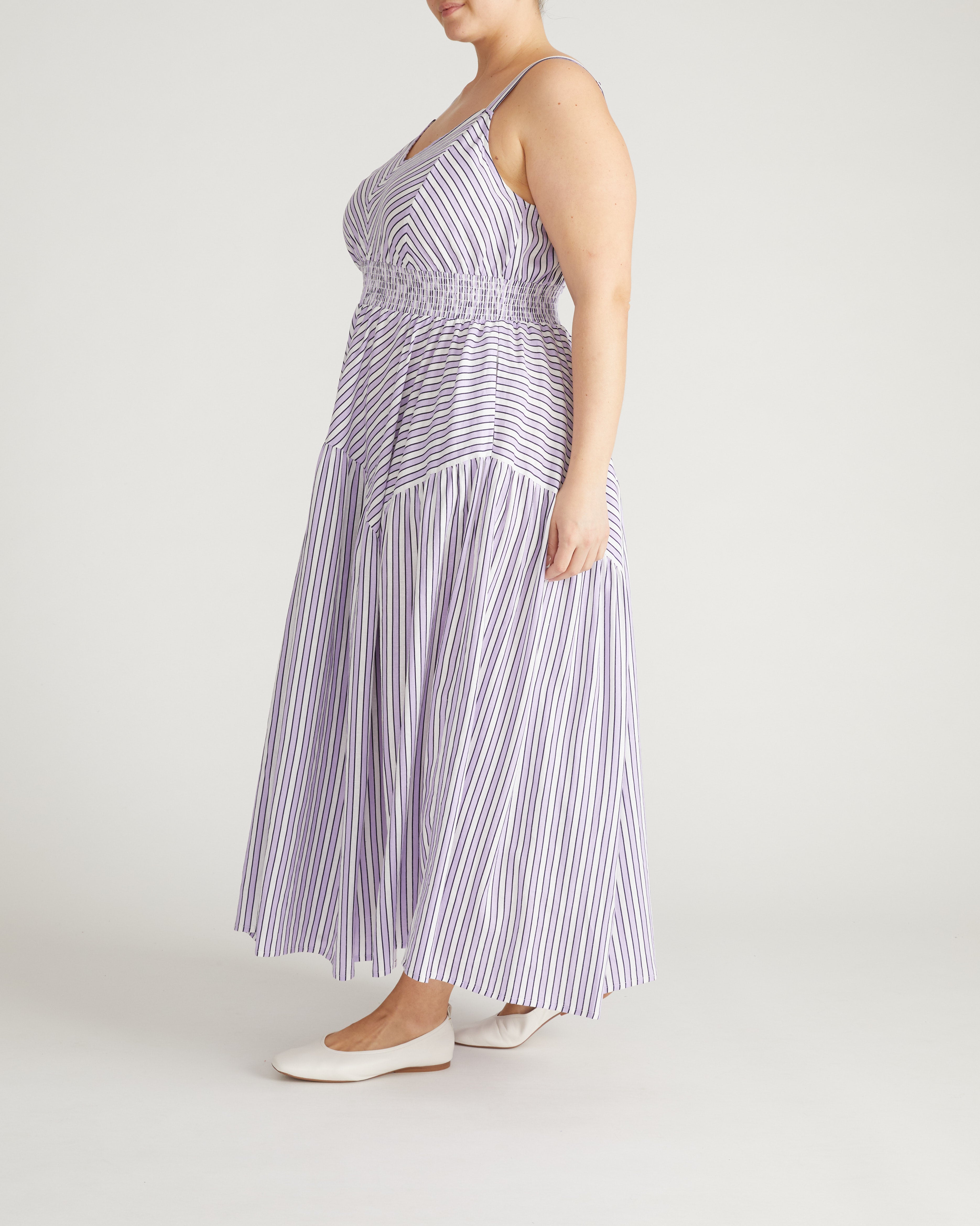 Ruby Smocked Linen Blend Sundress - Lilac Stripe Print – Universal