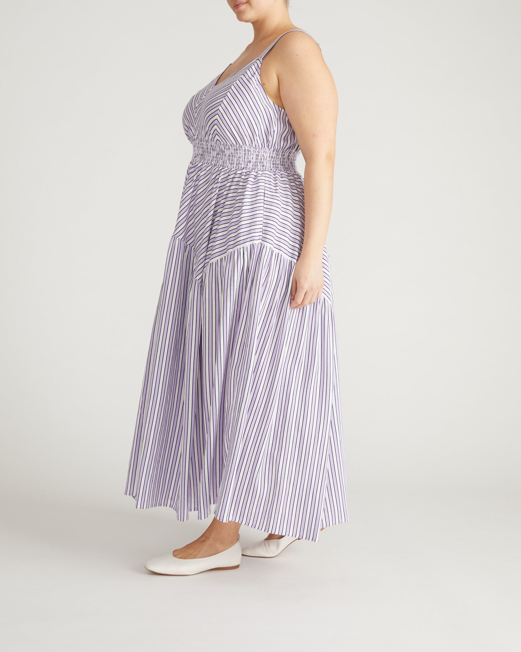Ruby Smocked Linen Blend Sundress - Lilac Stripe Print | Plus Size & Straight Size Women's Fashion | Universal Standard
