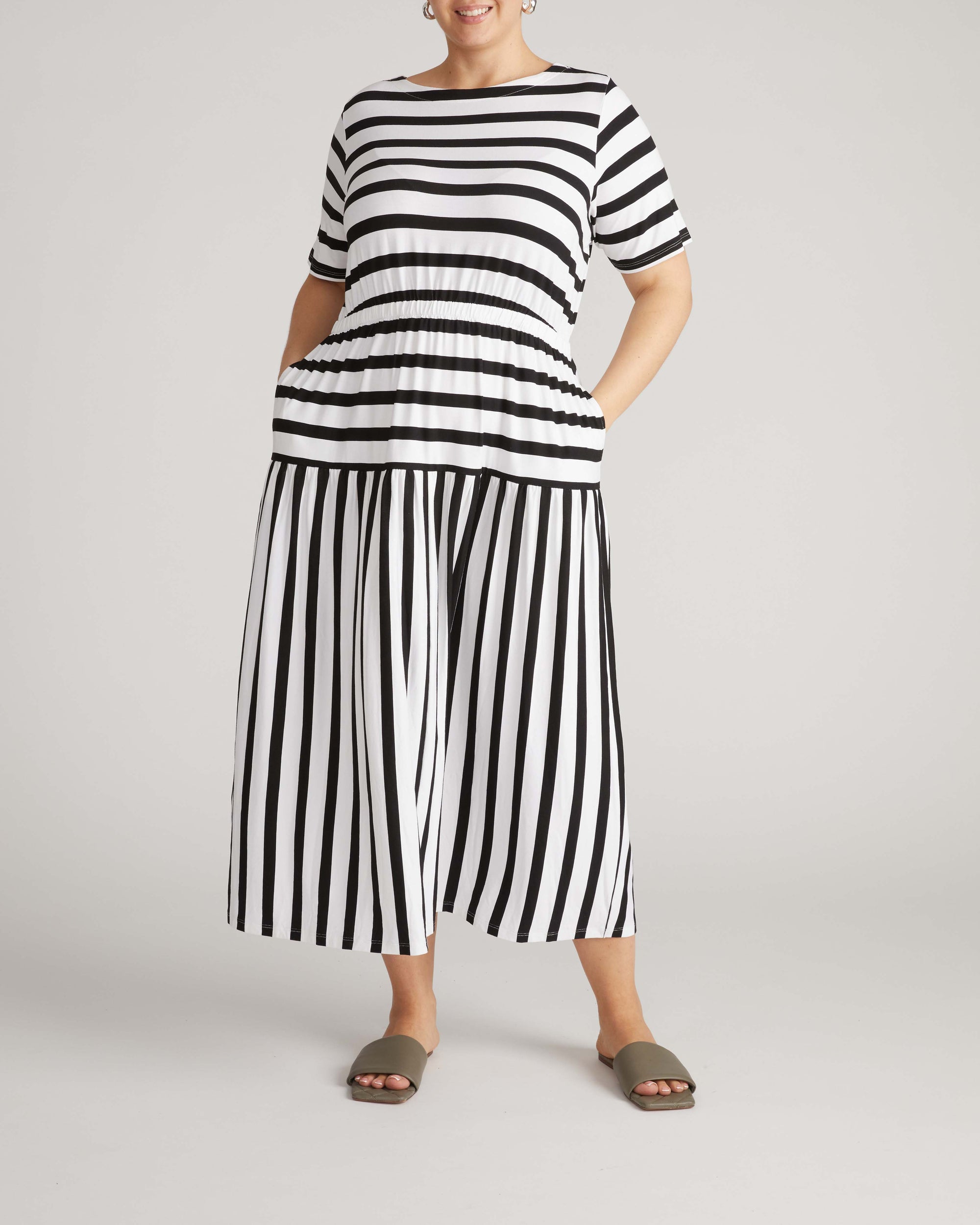 Thea Divine Jersey Midi Dress - Black/White Stripe | Plus Size & Straight Size Women's Fashion | Universal Standard