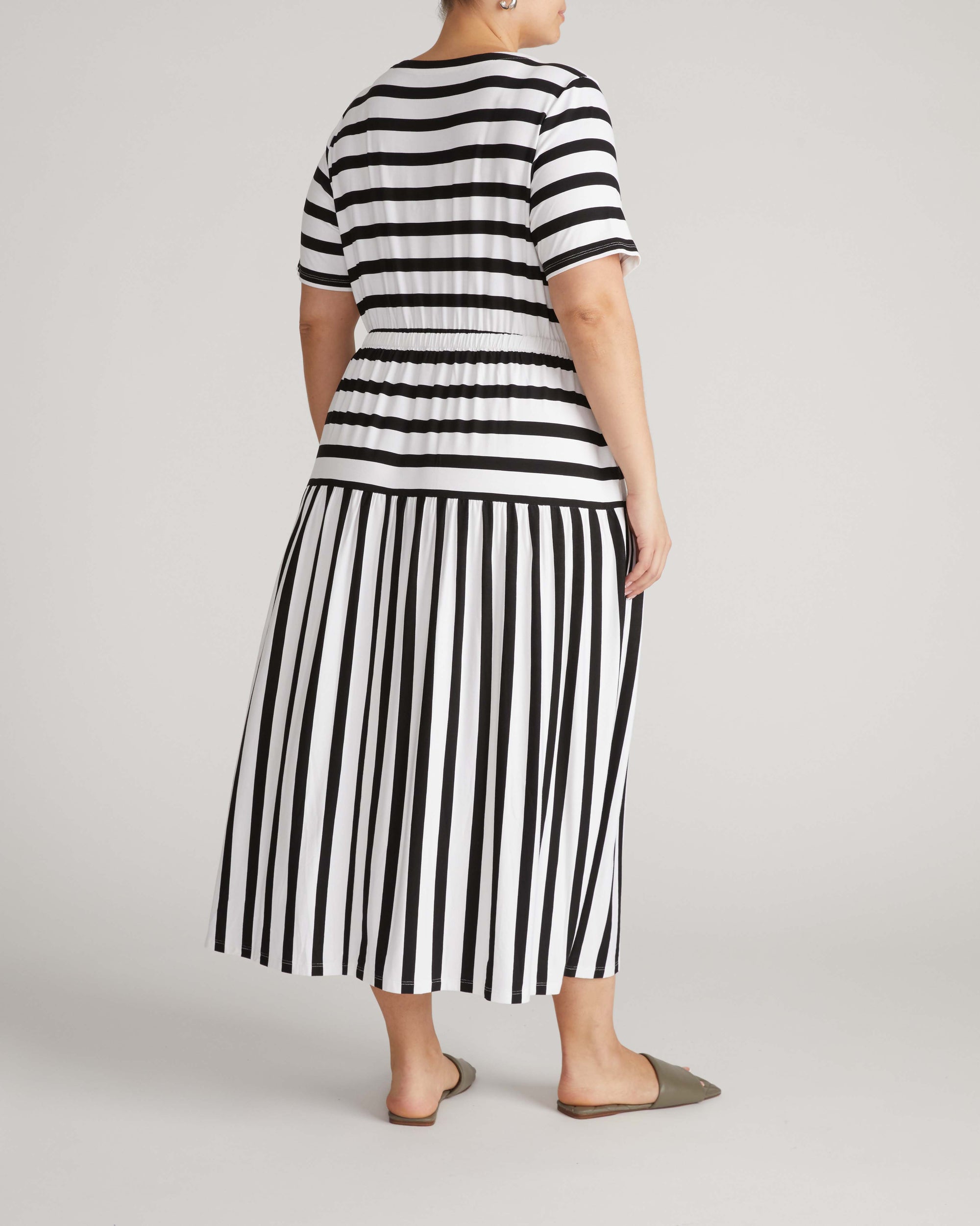 Thea Divine Jersey Midi Dress - Black/White Stripe | Plus Size & Straight Size Women's Fashion | Universal Standard