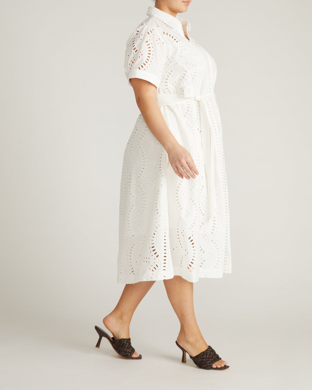 Universal Standard Women's Eyelet Tie Waist Poplin Shirtdress - White