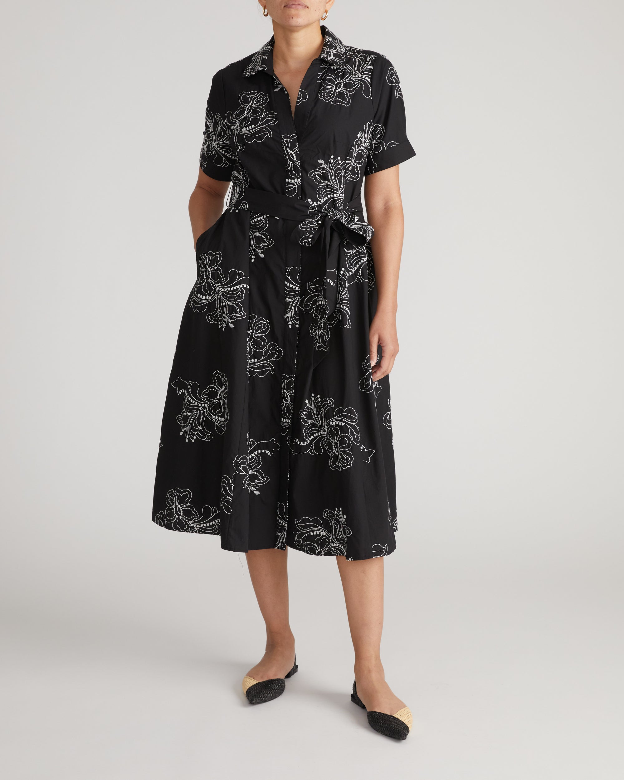 Tina Stretch Poplin Shirtdress - Hibiscus Embroidery | Plus Size & Straight Size Women's Fashion | Universal Standard