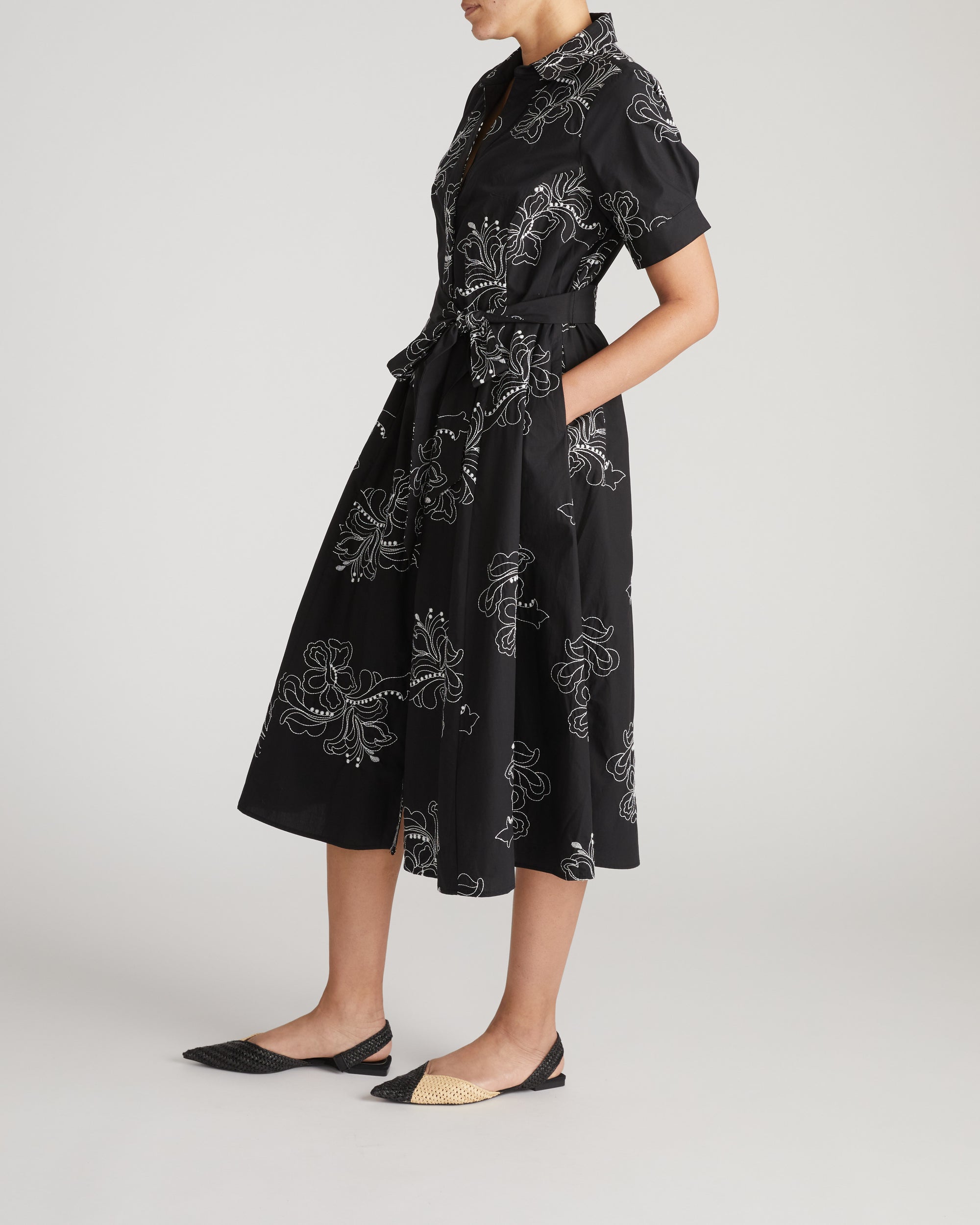 Tina Stretch Poplin Shirtdress - Hibiscus Embroidery | Plus Size & Straight Size Women's Fashion | Universal Standard