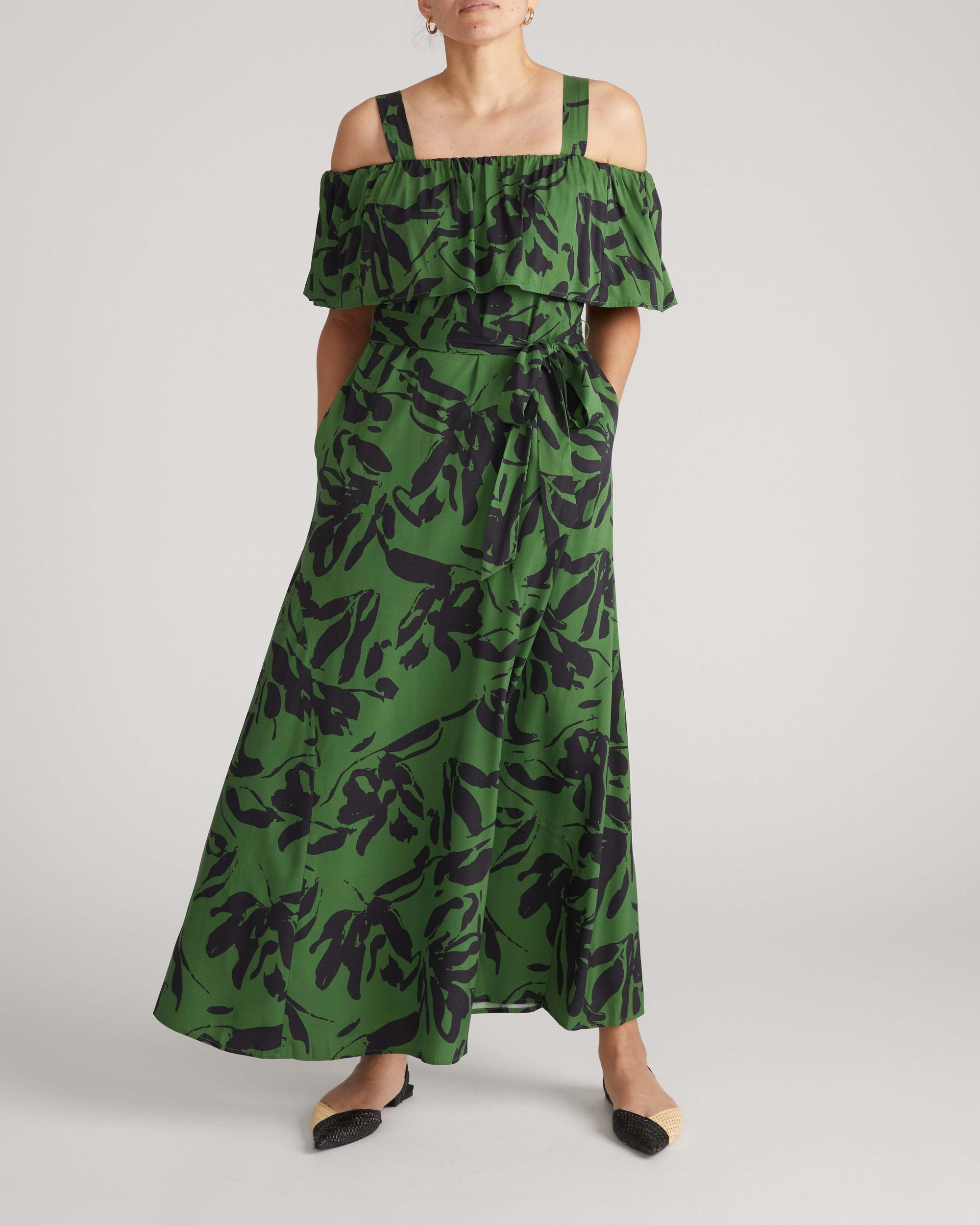 Lisbon Convertible Stretch Cupro Maxi Dress - Green Sgrafitto Print | Plus Size & Straight Size Women's Fashion | Universal Standard