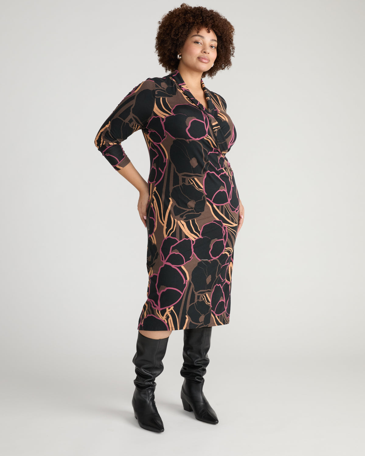 Shawl Collar Liquid Jersey Dress - Poppy Field Print | Plus Size & Straight Size Women's Fashion | Universal Standard