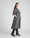 Samia Faux Wrap Cotton Poplin Dress - Black Windowpane Check | Plus Size & Straight Size Women's Fashion | Universal Standard