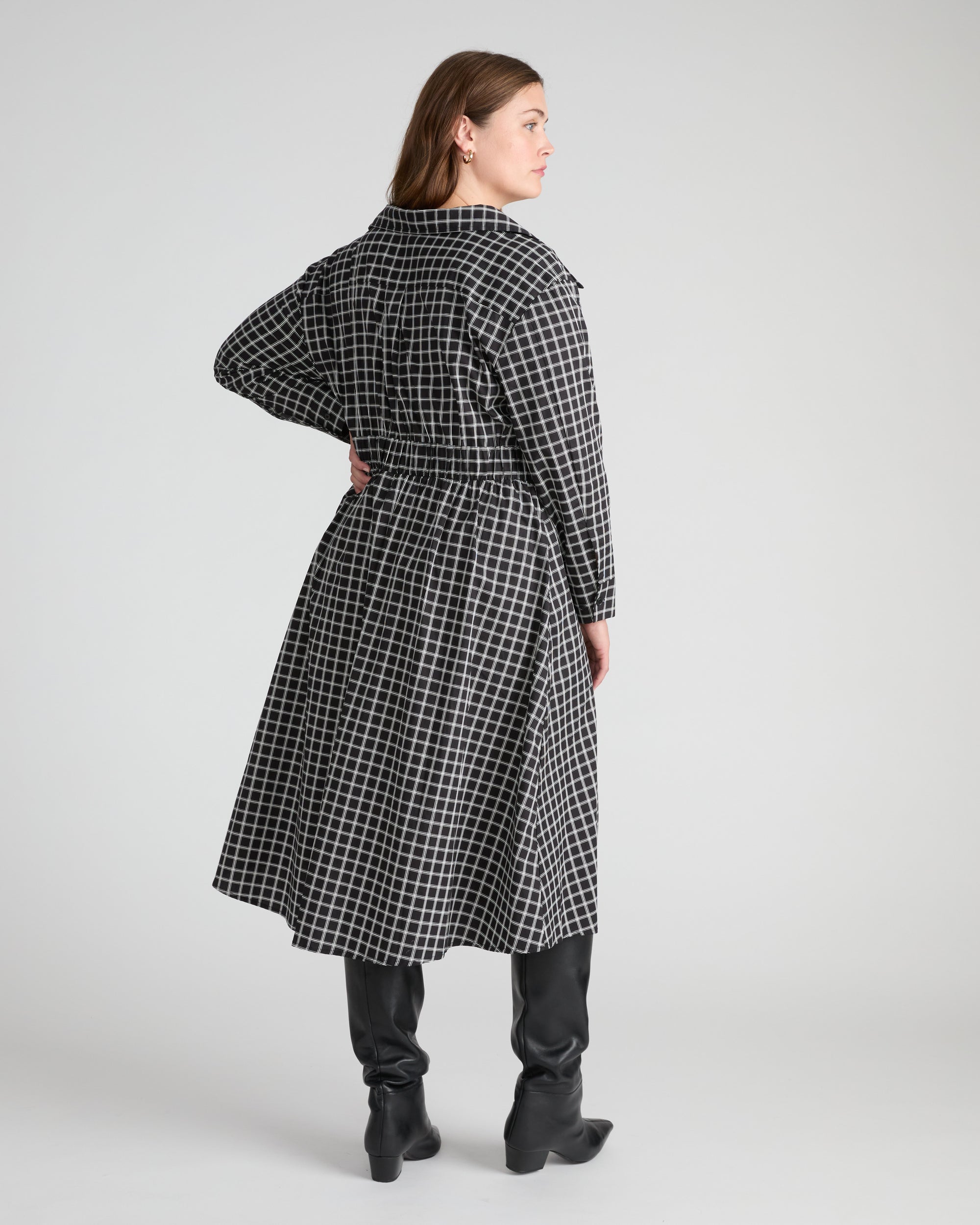 Samia Faux Wrap Cotton Poplin Dress - Black Windowpane Check | Plus Size & Straight Size Women's Fashion | Universal Standard
