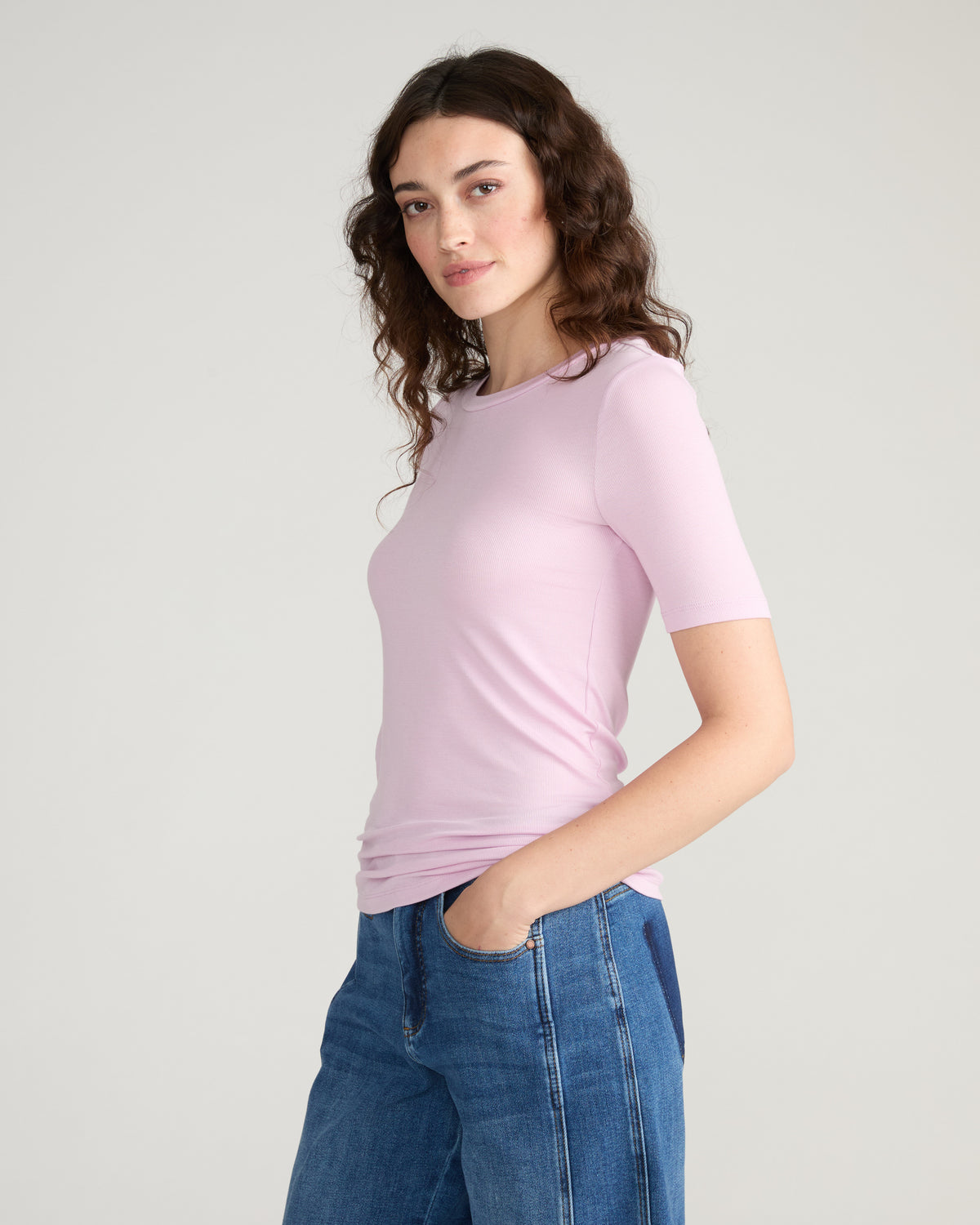 Cloud Rib Short Sleeve Crew Neck Tee - Pink Dreams | Plus Size & Straight Size Women's Fashion | Universal Standard