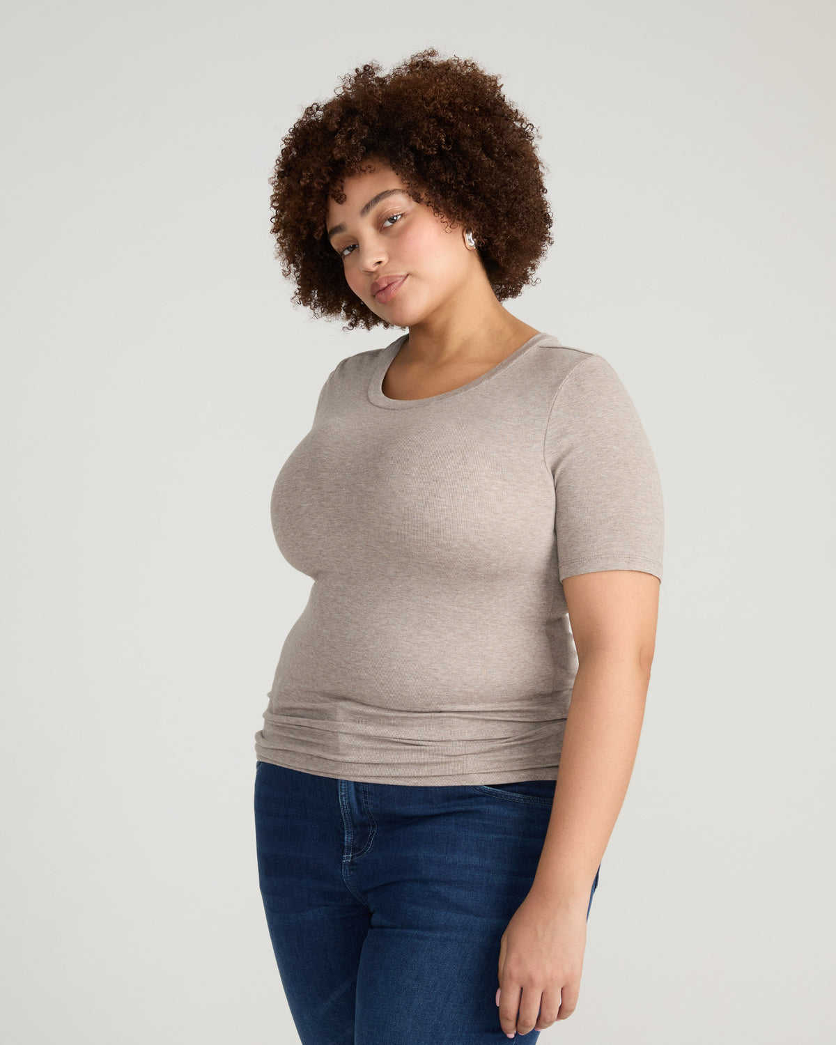 Cloud Rib Short Sleeve Crew Neck Tee - Almond Dust | Plus Size & Straight Size Women's Fashion | Universal Standard