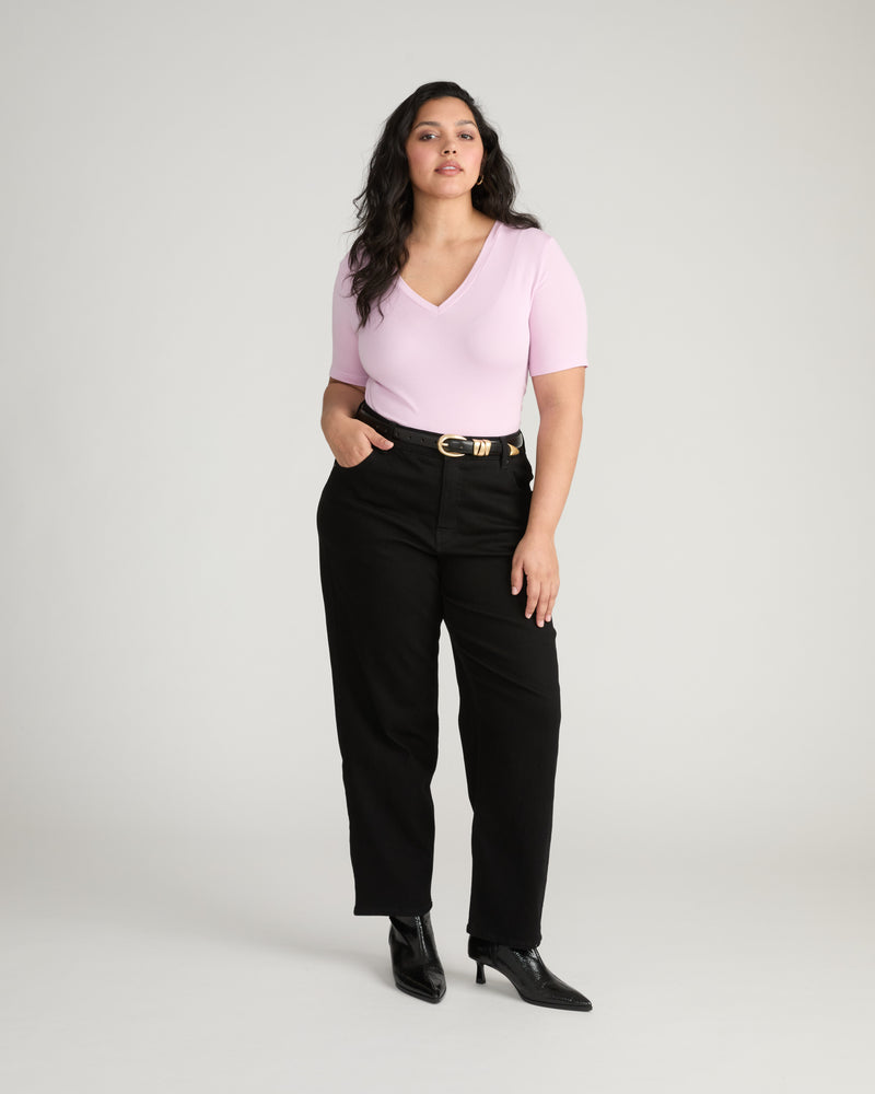 Cloud Rib Short Sleeve V-Neck Tee - Pink Dreams | Plus Size & Straight Size Women's Fashion | Universal Standard