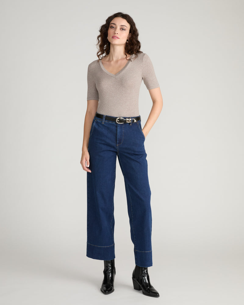 Cloud Rib Short Sleeve V-Neck Tee - Almond Dust | Plus Size & Straight Size Women's Fashion | Universal Standard