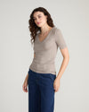 Cloud Rib Short Sleeve V-Neck Tee - Almond Dust | Plus Size & Straight Size Women's Fashion | Universal Standard