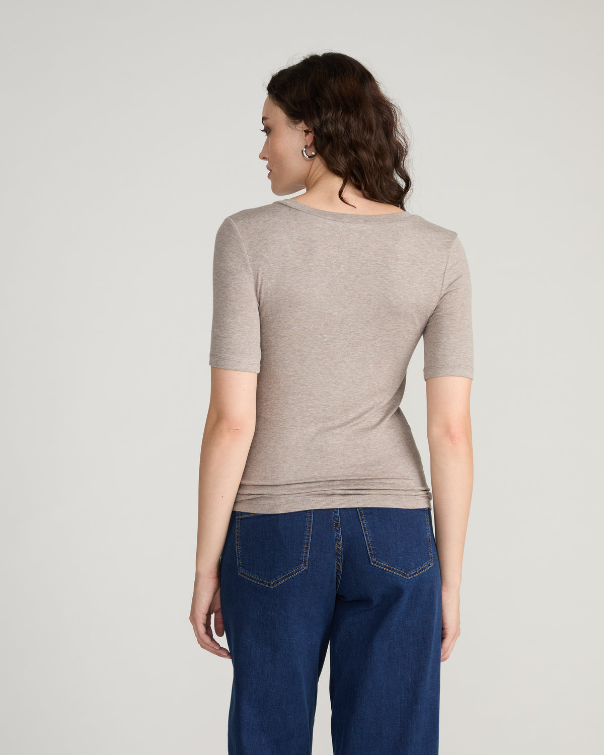 Cloud Rib Short Sleeve V-Neck Tee - Almond Dust | Plus Size & Straight Size Women's Fashion | Universal Standard